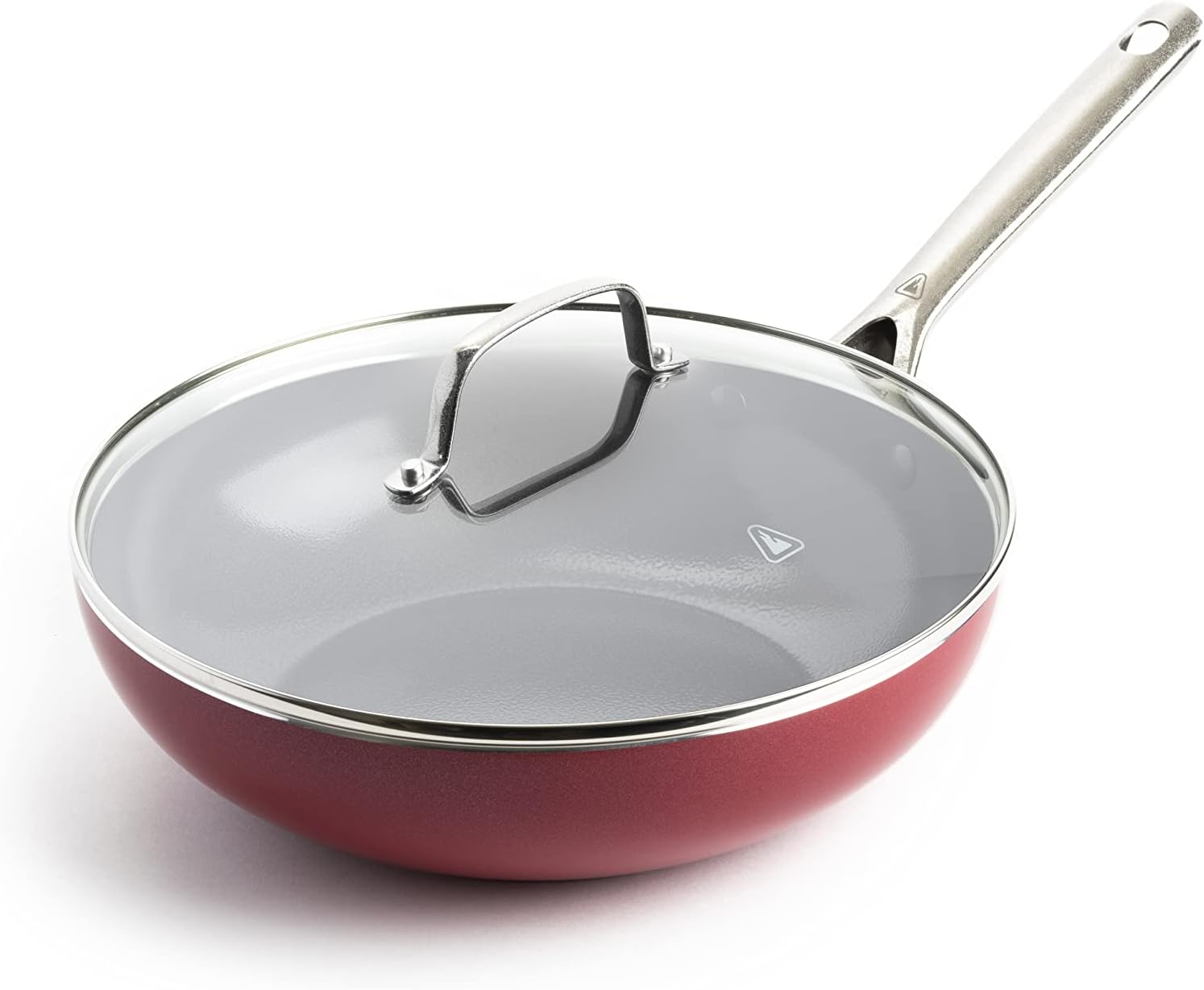 Red Ceramic Nonstick Aluminum Fry Pan with Glass Lid, 11"