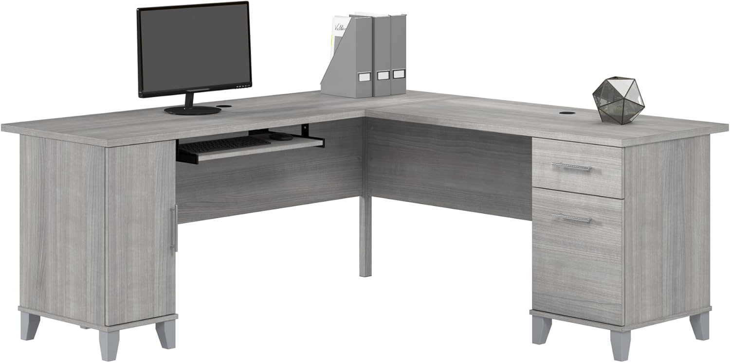 Bush Furniture Somerset 72" L Shaped Desk with Storage, Platinum Gray