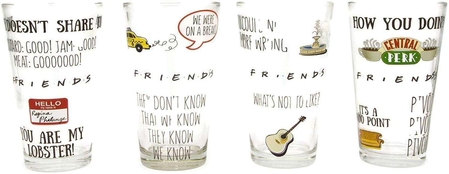 Friends Quotes Pattern 4-Piece 16 oz Pub Glass Set
