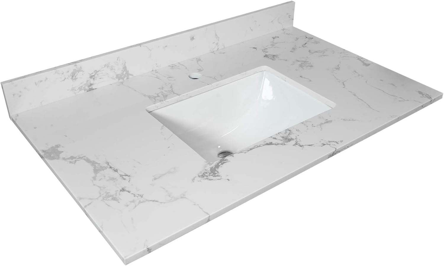 31 Inch Bathroom Vanity Top Stone, Carrara White Engineered Marble Stone Vanity Sink Top with Undermount Ceramic Sink and Back Splash with Single Hole for Bathrom Cabinet (31"x22"(Single Hole))