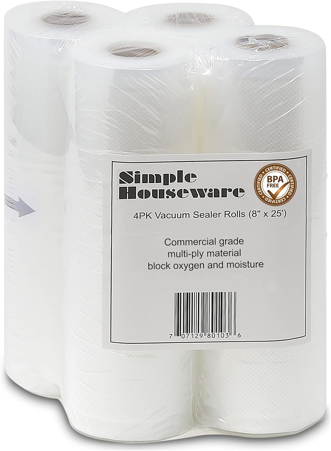 Simple Houseware Vacuum Sealer Bags 8'' x 25' Sous Vide Roll, 4-Pack C33