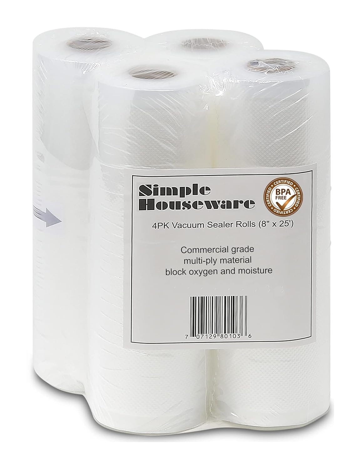 Simple Houseware Vacuum Sealer Bags 8'' x 25' Sous Vide Roll, 4-Pack C33