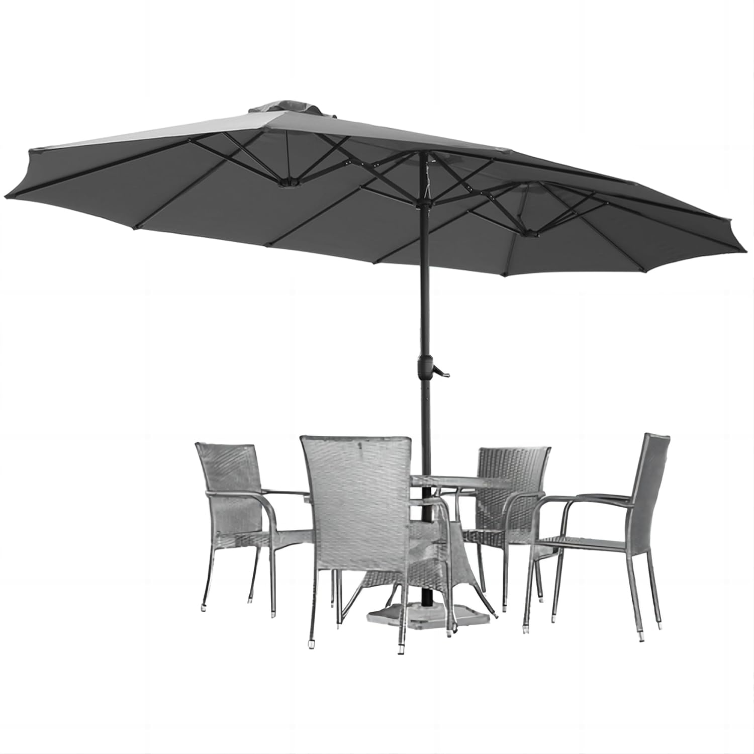 AECOJOY 15x9ft Double-Sided Patio Umbrella Outdoor Market Umbrella Large Umbrella Table 177''x104'' Umbrellas with Crank Air Vents for Deck Pool Patio (1.9" Pole, Dark Grey)