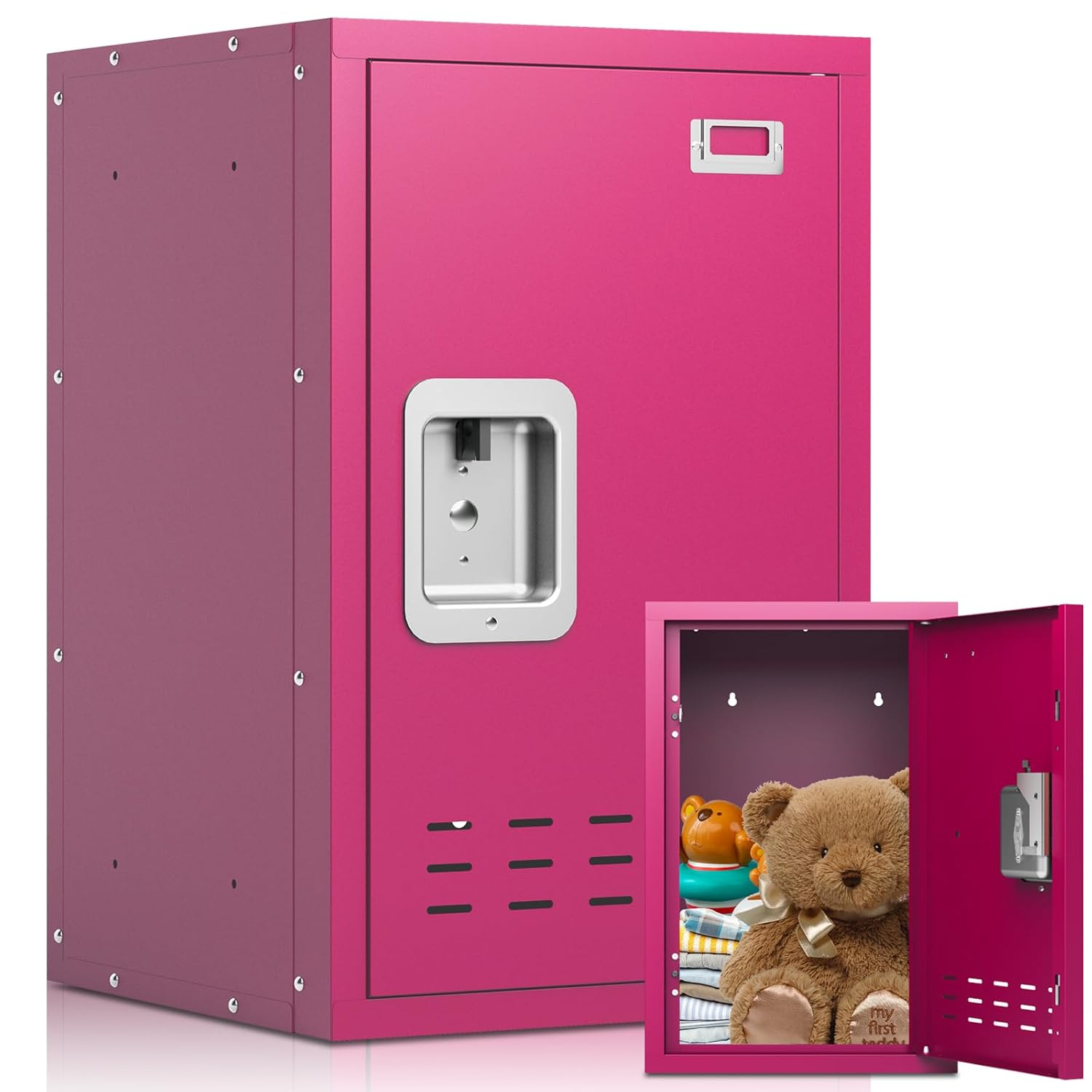 Metal Locker, Lockers, Lockable Storage Cabinet with Locker Shelf, 24" H Small Locking Cabinet for Kids, Locker Organizer for Home, Bedroom, School, Office (Pink)