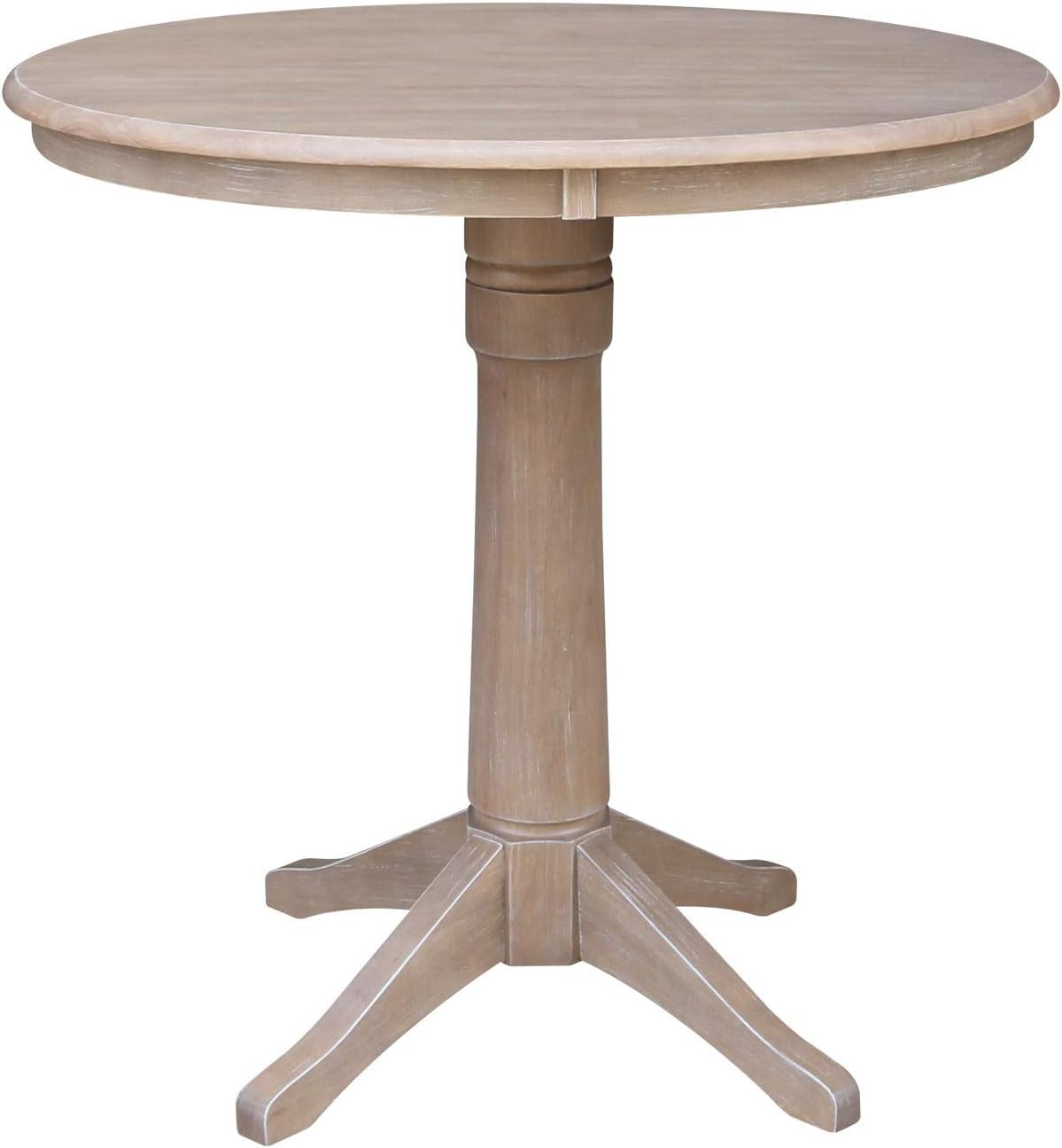 Round Top 36" x 36" Solid Wood Pedestal Dining Table in Washed Gray Taupe