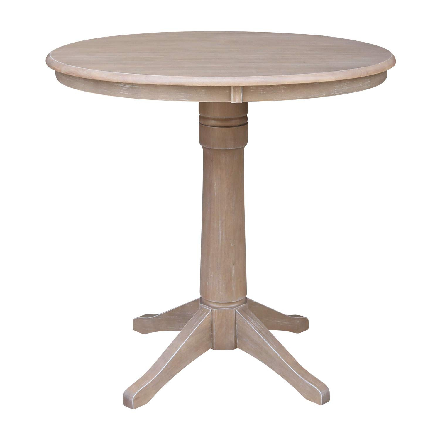 Round Top 36" x 36" Solid Wood Pedestal Dining Table in Washed Gray Taupe