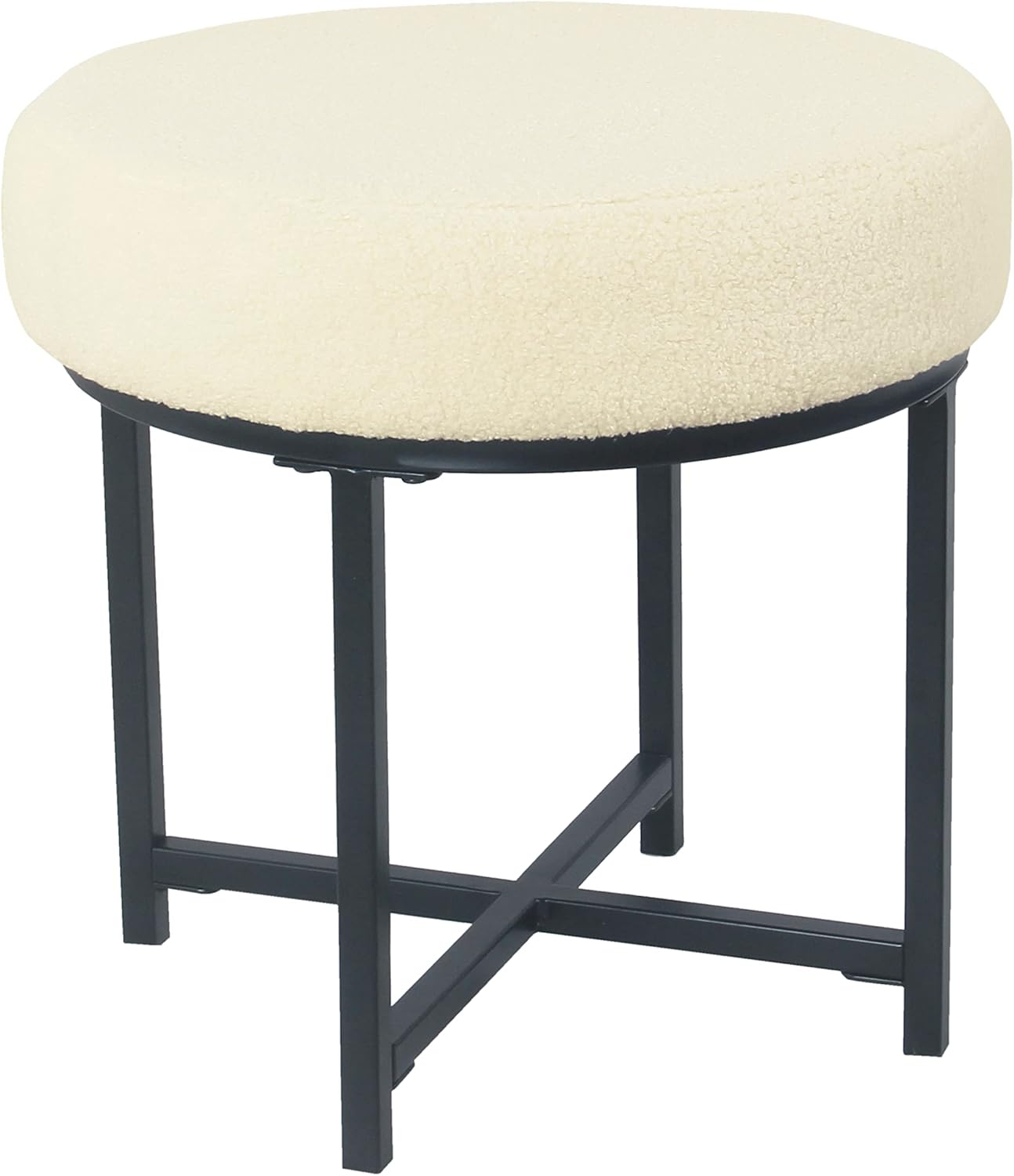 HomePop Home Decor | Faux Fur Round Ottoman Stool | Faux Fur Stool Ottoman for Living Room & Bedroom | Decorative Home Furniture, Cream Faux Sheepskin