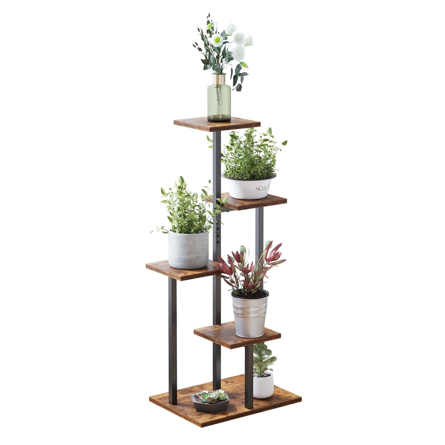 4 Tier Plant Stand Indoor, Tiered Plant Stands for Indoor Plants Multiple, Corner Flower Stand for Living Room, Multi-Layer Vintage Design Plant Shelf
