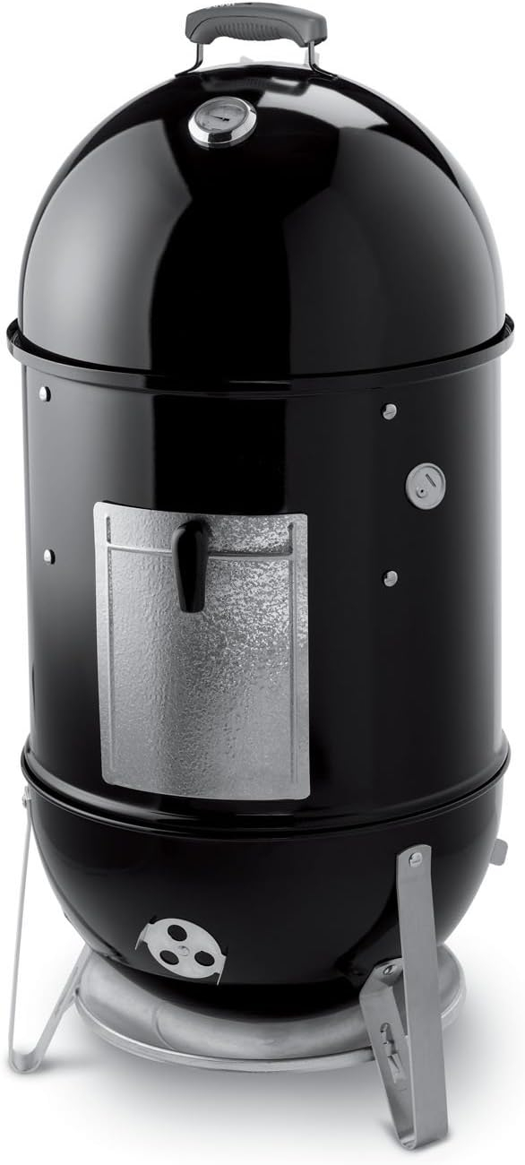 Black Porcelain Charcoal Smoker with Steel Grates and Thermometer