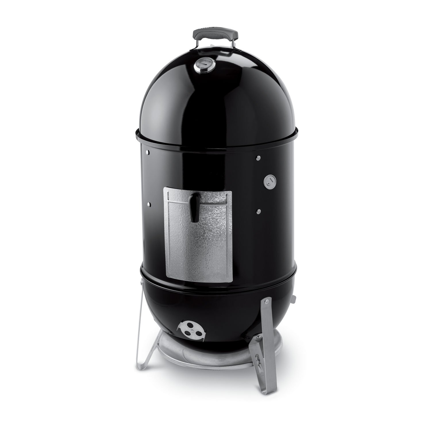 Black Porcelain Charcoal Smoker with Steel Grates and Thermometer