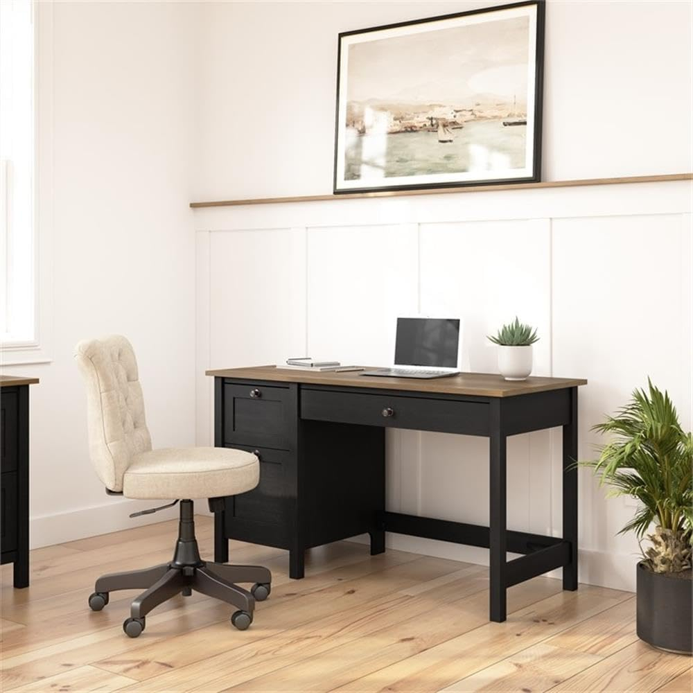 Mayfield 54W Computer Desk with Drawers in Vintage Black and Reclaimed Pine