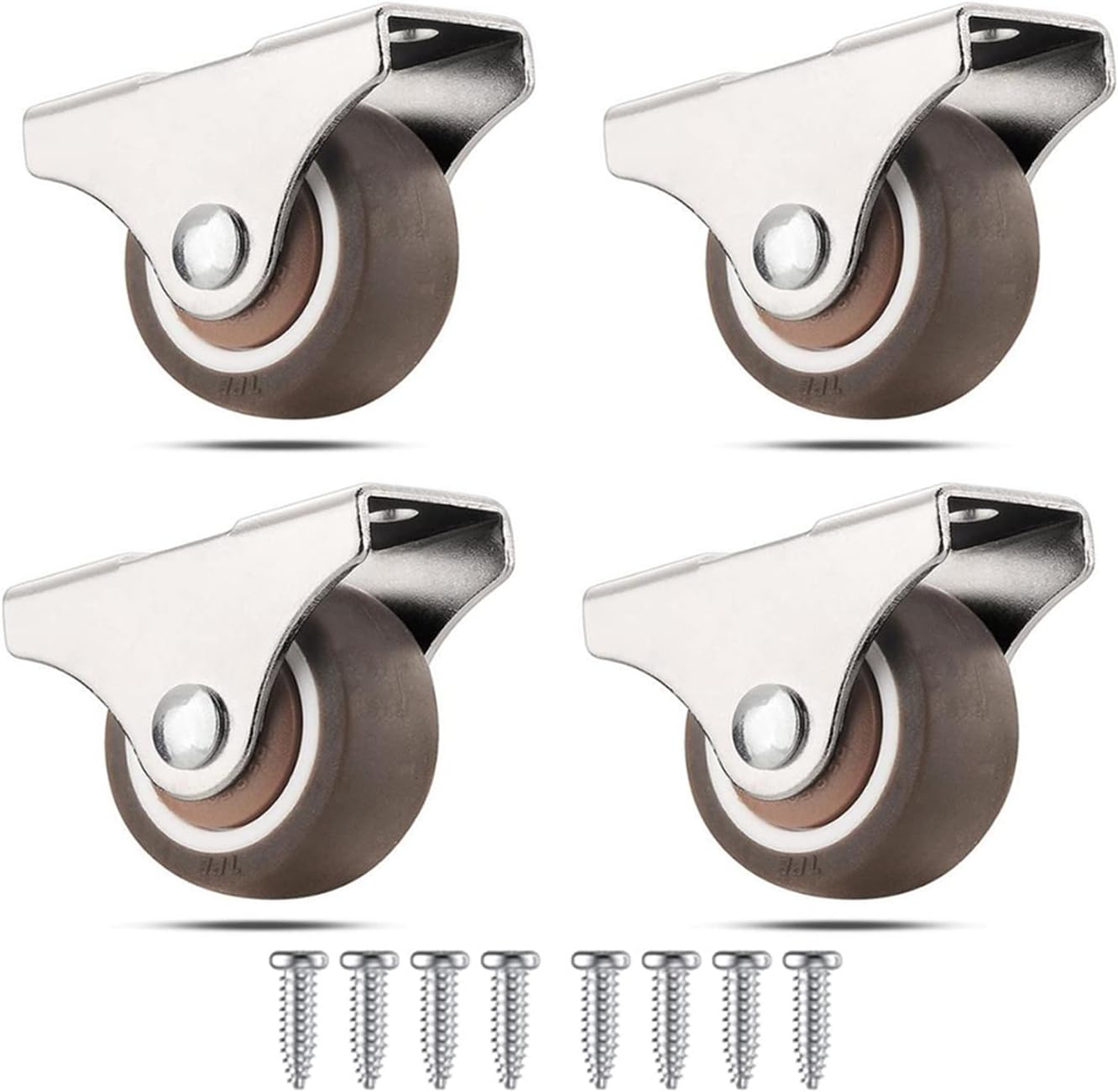 Mini Fixed Caster Wheels 1 inch Silent Ball Bearing Small Casters Wheels, Metal Top TPE Rubber Low Profile Caster Wheels for Furniture Rolling Cabinet Trundle Bed Drawer with Screws 4 Pack
