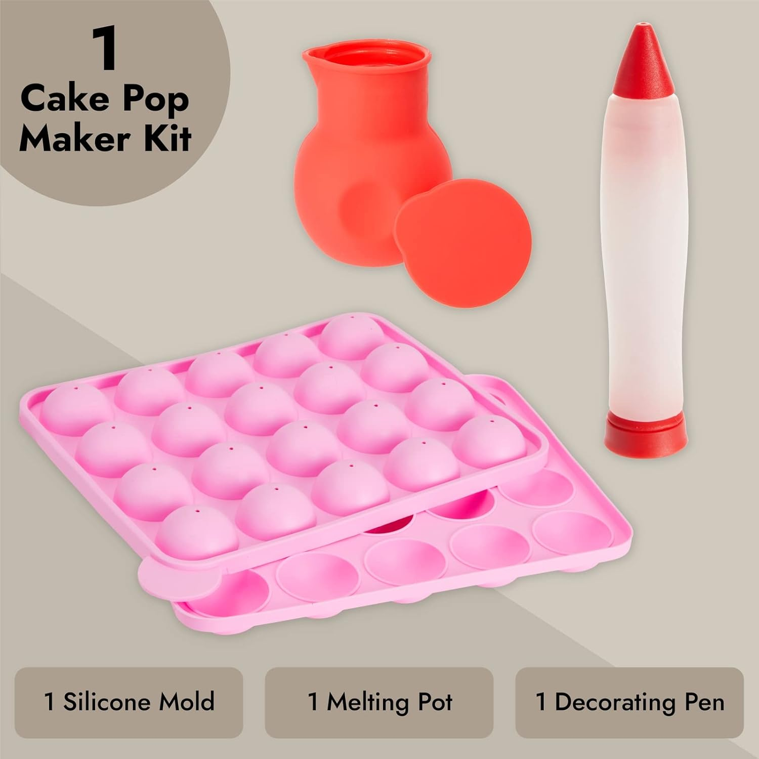 Pink Silicone Cake Pop Maker Kit with White Dessert Stand