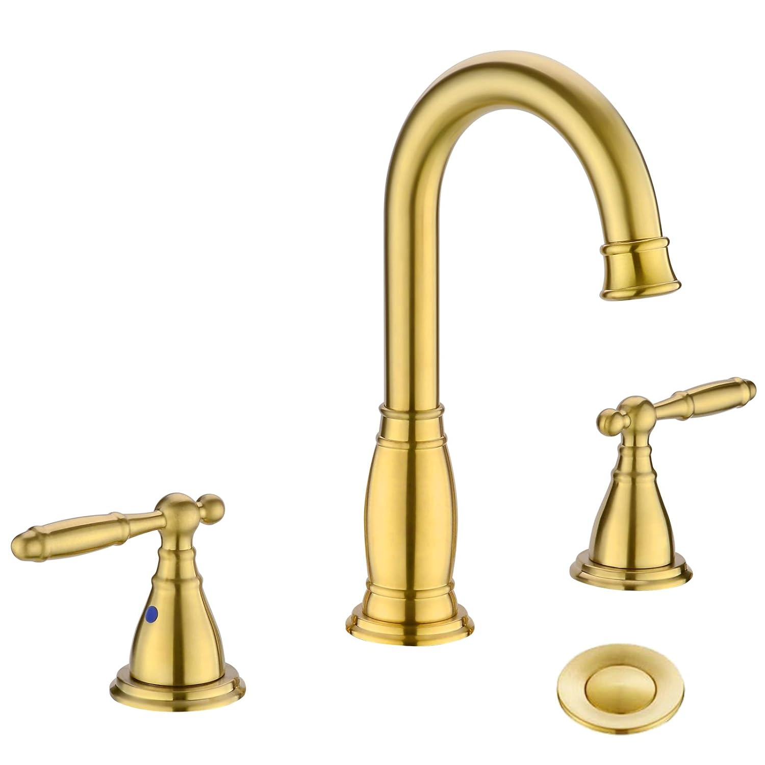 Phiestina Brushed Gold Widespread 2-handle High-arc Commercial/Residential Handle Bathroom Sink Faucet with Drain