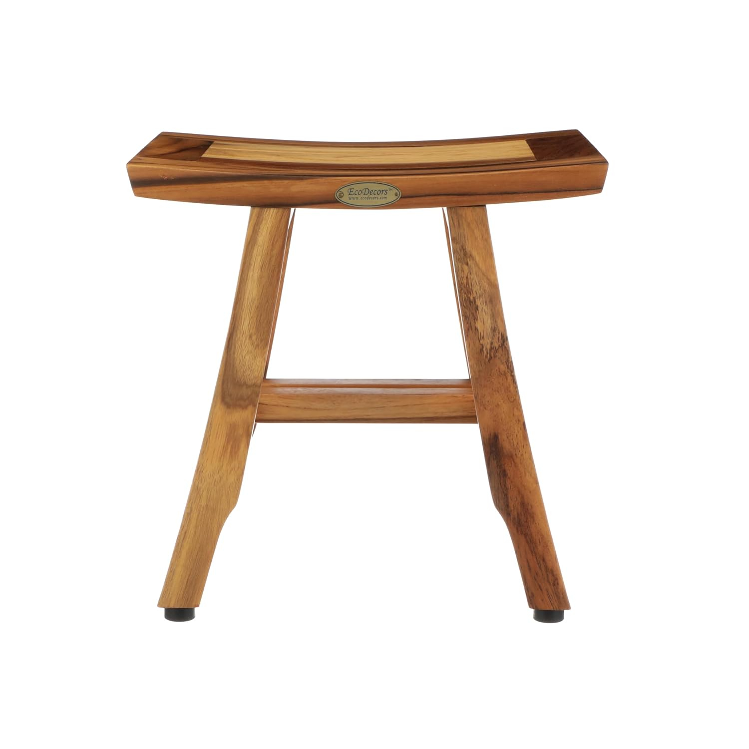EcoDecors® Satori® 14" Solid Teak Shower Bench, Water-Resistant Bath Stool with Adjustable Feet, EarthyTeak Finish, Indoor/Outdoor Use