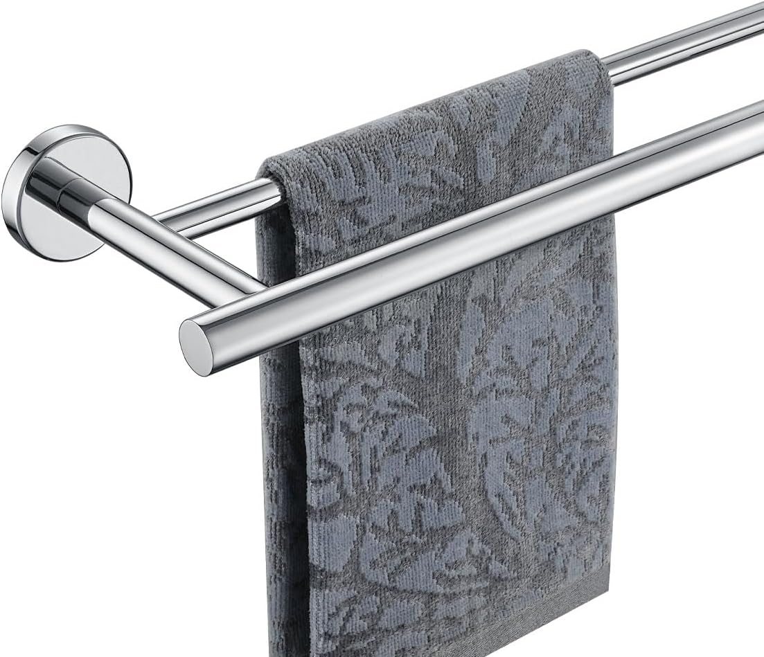 JQK Chrome Towel Bar, 24 Inch 304 Stainless Steel Thicken 0.8mm Double Bath Towel Rack for Bathroom, Towel Holder Polished Chrome Wall Mount, Total Length 27.16 Inch, TB100L24-CH