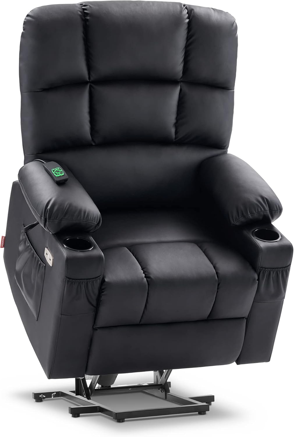 MCombo Dual Motor Large Power Lift Recliner Chair with Massage and Heat for Elderly Big and Tall People, Infinite Position, Extended Footrest, Faux Leather 7680 (Black, Large)