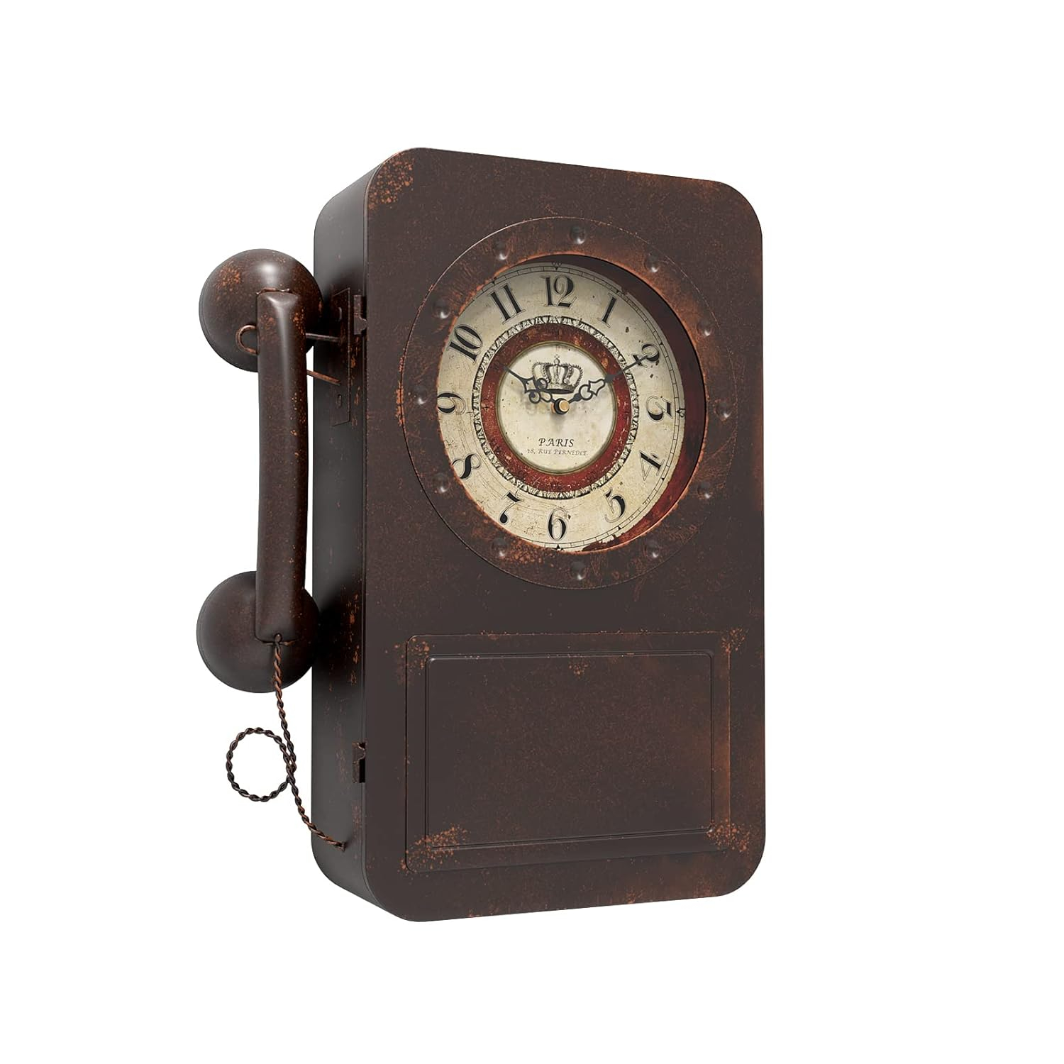 Retro Old Telephone Wall Clock with Hidden Safe, Battery Operated Quartz Metal Wall Clocks, Large Rectangular Vintage Decor Clocks, for Farmhouse, Living Room(16" H x 12" W x 4" D)