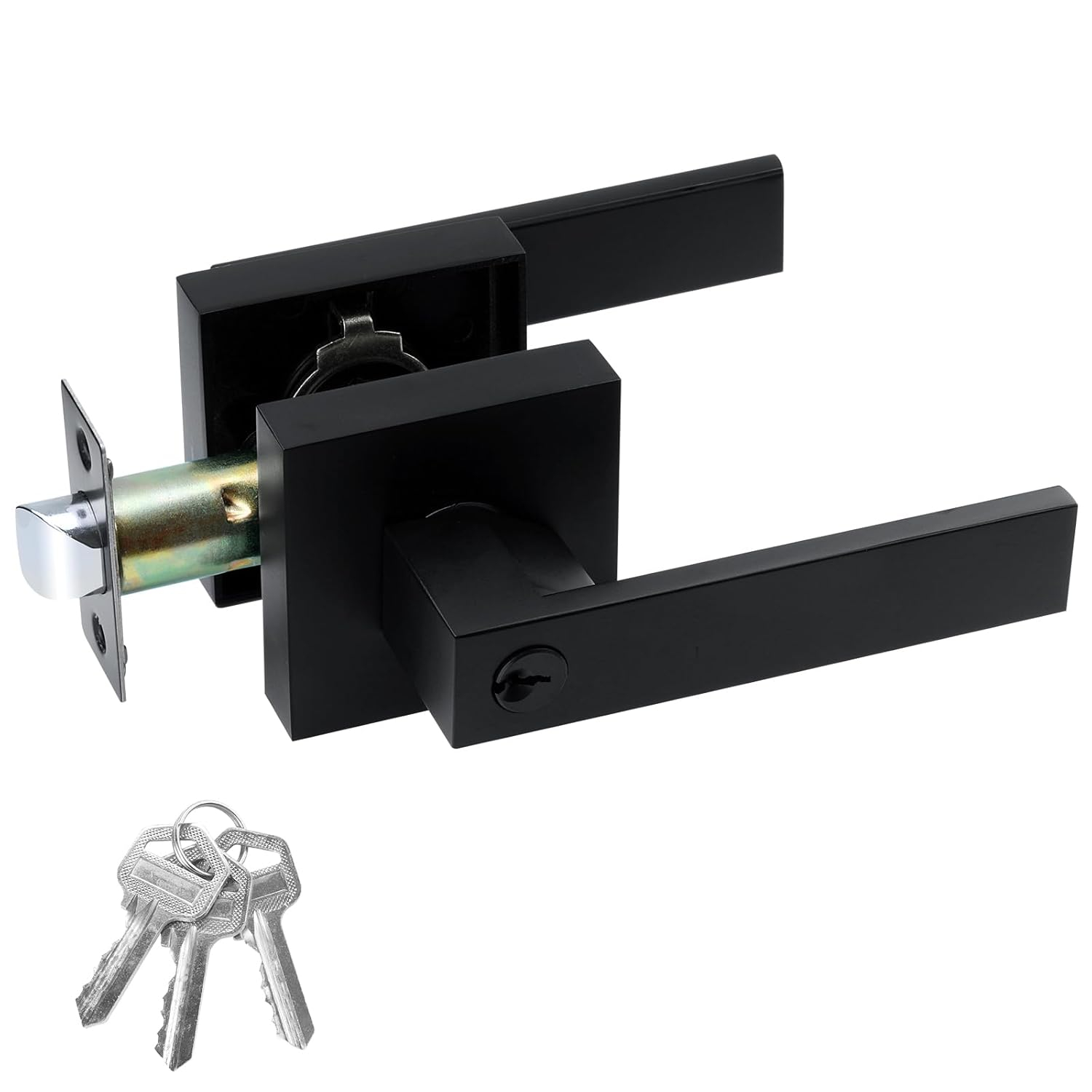 Front Door Handle and Deadbolt Set, Matte Black Exterior Door Lock Set with Deadbolt, Front Door Handles and Locks (2 Pack)