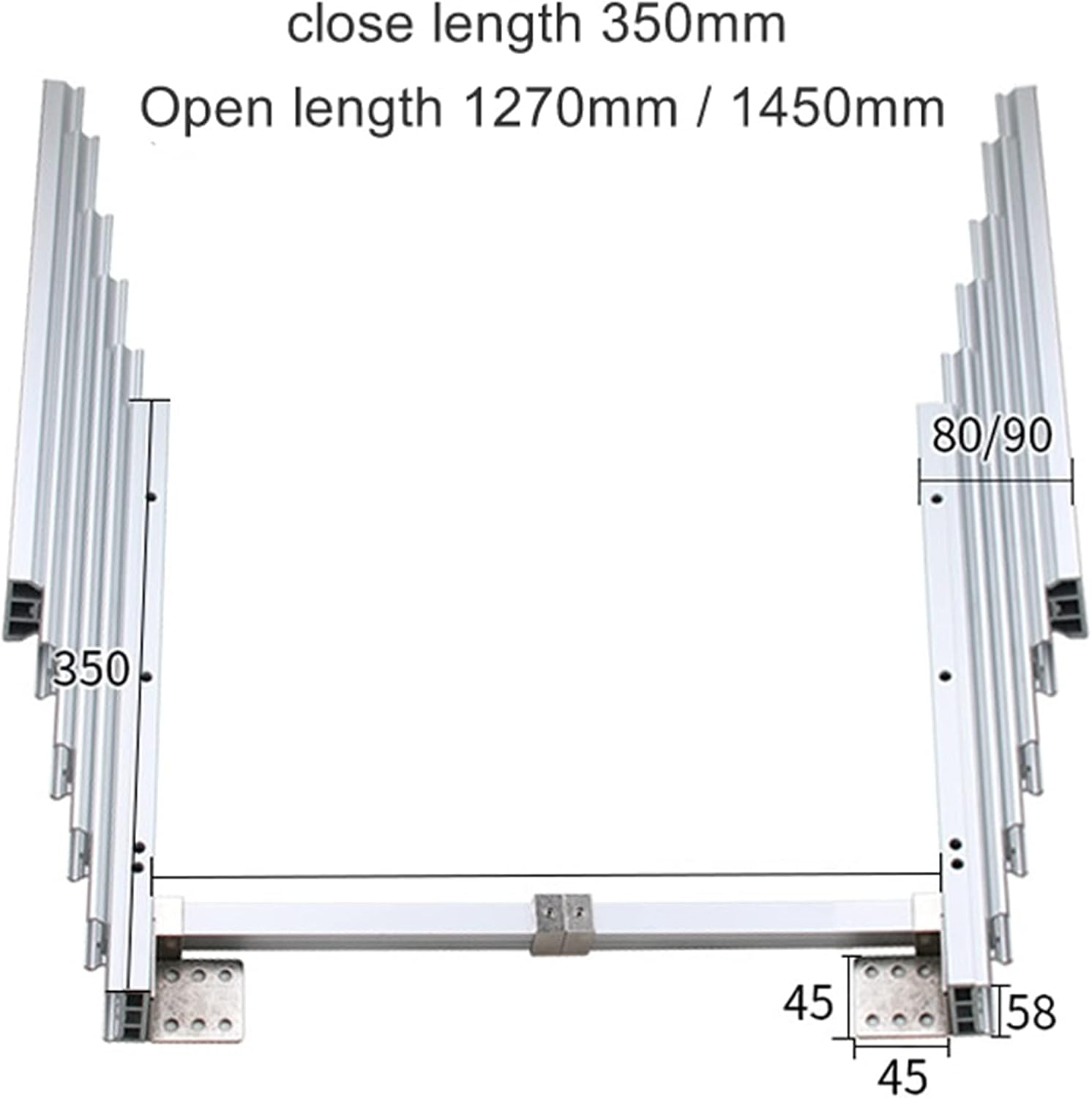 Aluminum Telescopic Cabinet Table Guide Rail Hinge Home Hardware Accessories for Concealed Desk Kitchen Countertop, 1450mm