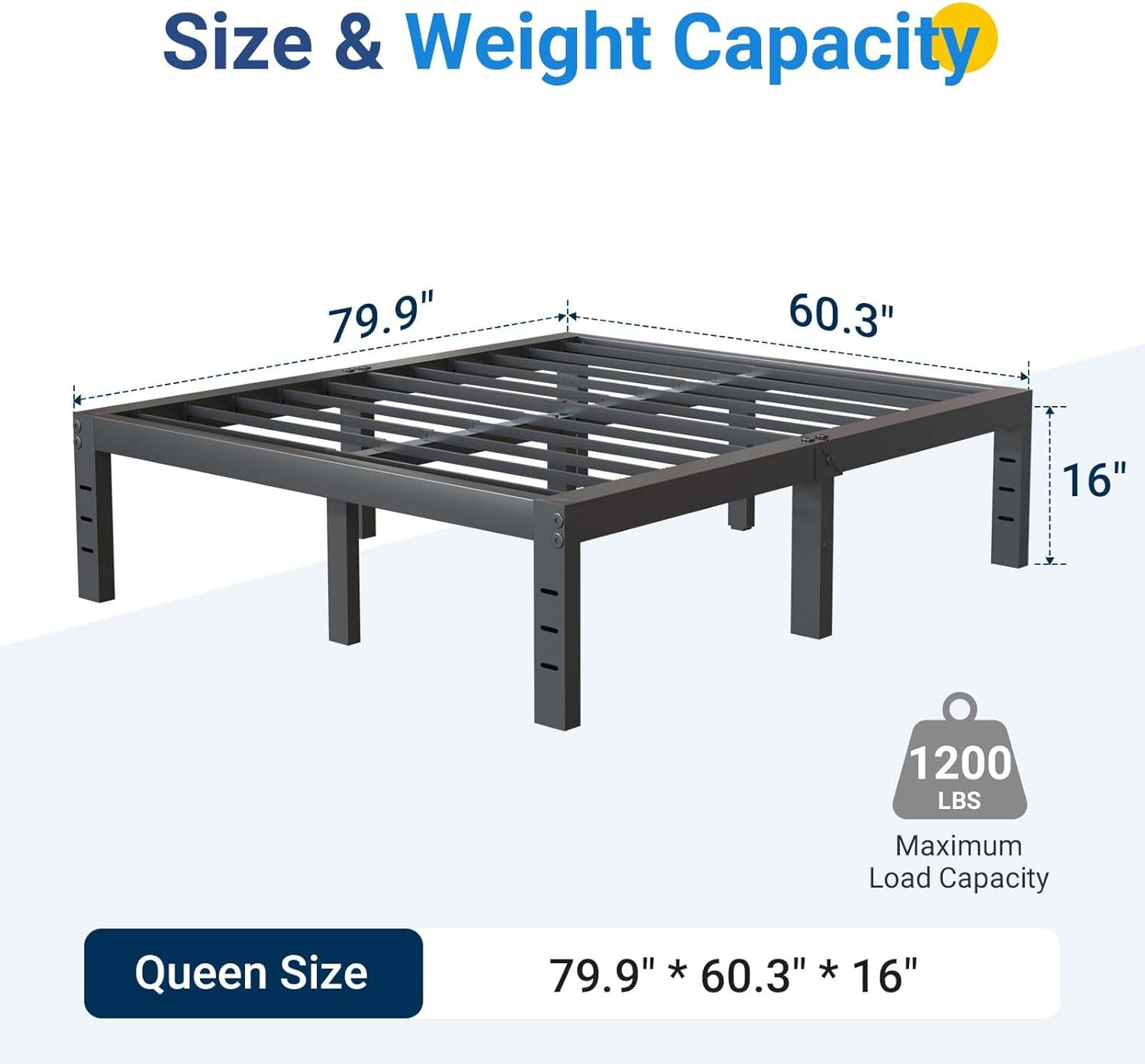 Avenco Queen Bed Frame, 16 Inch Simplicity Metal Platform Queen Size Bed Frame with Underbed Storage, No Box Spring Needed, Heavy Duty Steel Slat Support, for Bedroom, Guest Room, Easy Assembly