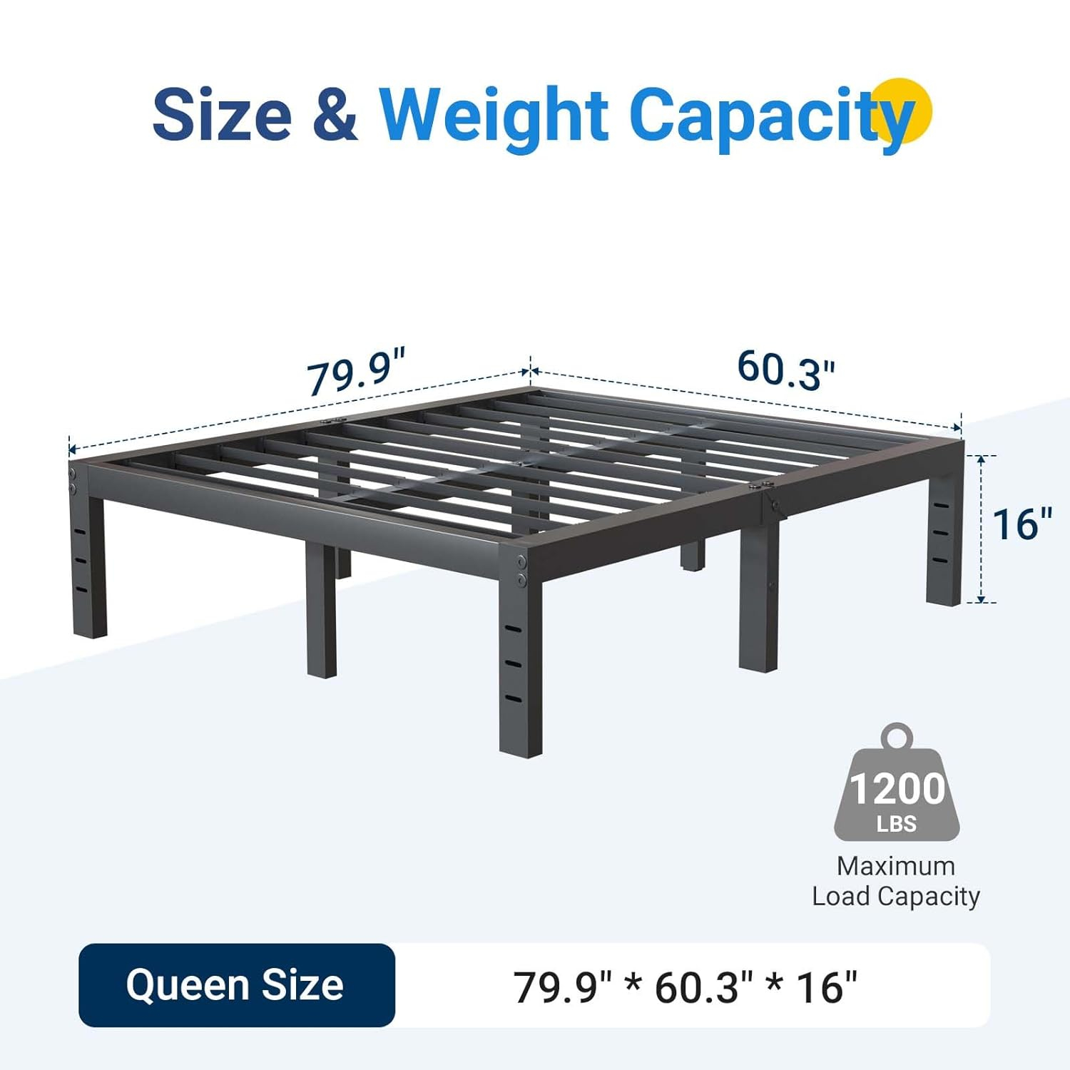 Avenco Queen Bed Frame, 16 Inch Simplicity Metal Platform Queen Size Bed Frame with Underbed Storage, No Box Spring Needed, Heavy Duty Steel Slat Support, for Bedroom, Guest Room, Easy Assembly