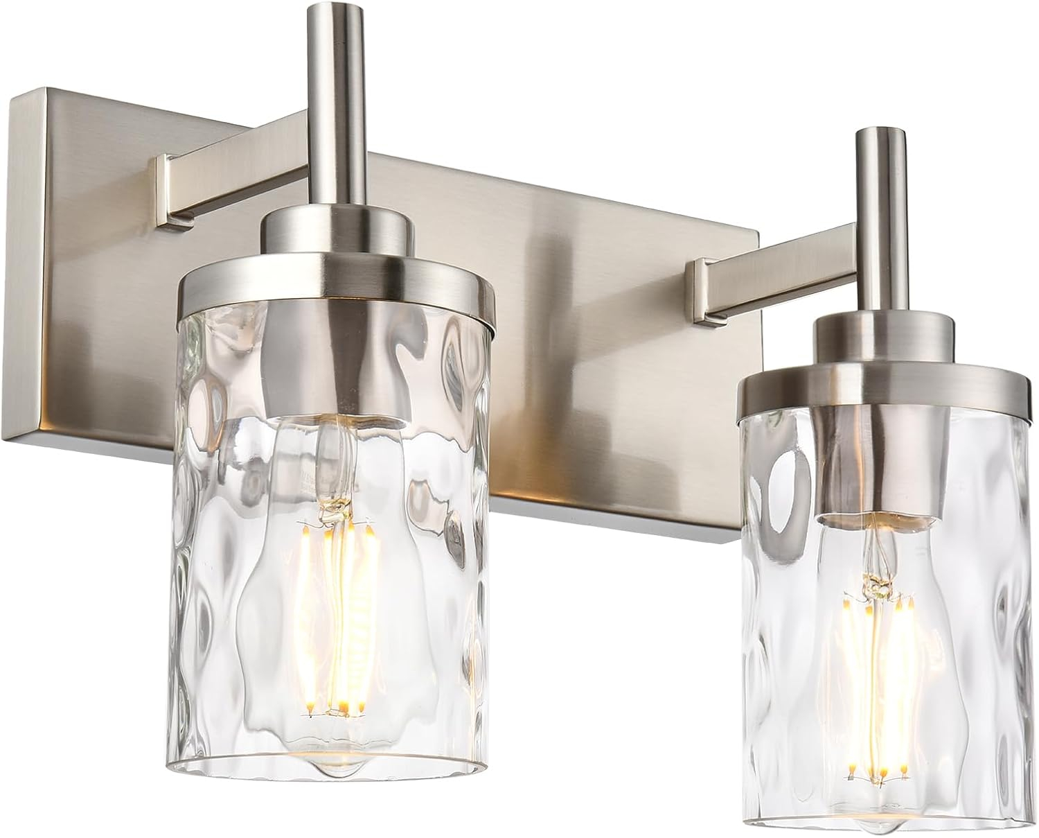 BONLICHT Transitional Vanity Lighting Fixtures Brushed Nickel with Clear Hammered Glass Shade,Farmhouse 5 Light Bathroom Lights Wall Sconces Contemporary Indoor Wall Mount Lights for Kitchen Sink