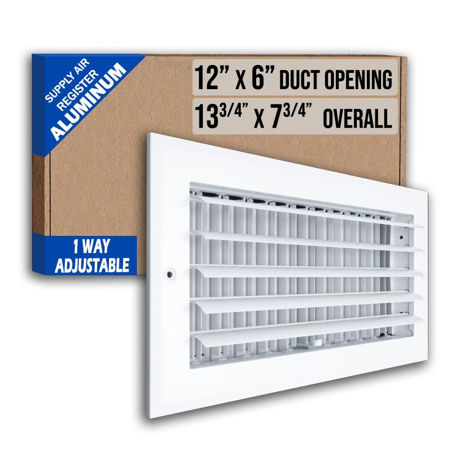 Fits 14x4 Duct Opening Aluminum 1-WAY Adjustable Air Supply Grille by Handua | Curved Blade Register Vent Cover for Sidewall & Ceiling | White | Outer Size: 15.75" X 5.75"