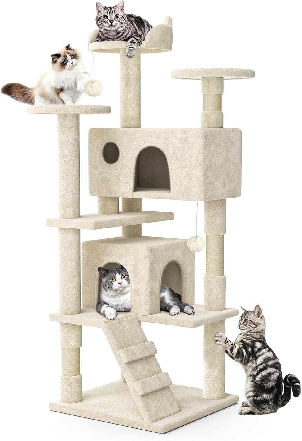 MoNiBloom 54" Cat Tree & Condo Scratching Post Tower, Beige