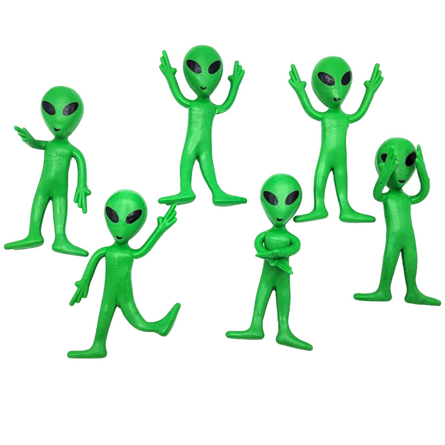 12 Pack- Bendable Rubber Green Aliens (3.75") Action Figures Bendable UFO Aliens Limbs Sensory Stress Relief Fidget Toys. Great Party Favor Trick or Treat Supplies