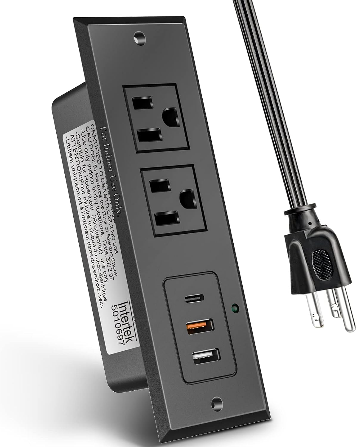 Type-C Conference Recessed Power Strip Socket,20W PD Fast Charging USB-C Power Strip,with 2 Outlets & 2 USB-A Ports &1 USB-C Port, 6.5ft Extension Cord,Conference Table Hidden Outlet