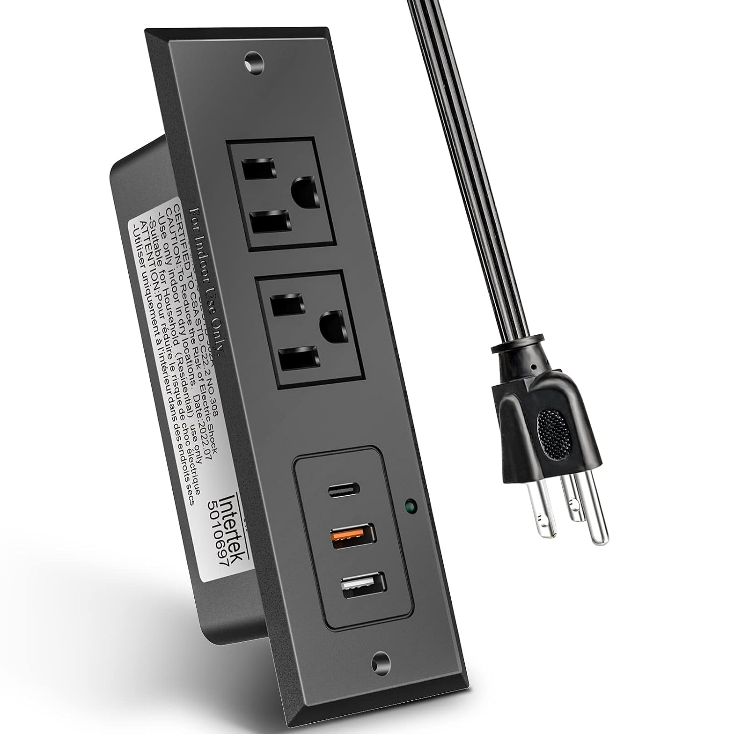 Type-C Conference Recessed Power Strip Socket,20W PD Fast Charging USB-C Power Strip,with 2 Outlets & 2 USB-A Ports &1 USB-C Port, 6.5ft Extension Cord,Conference Table Hidden Outlet