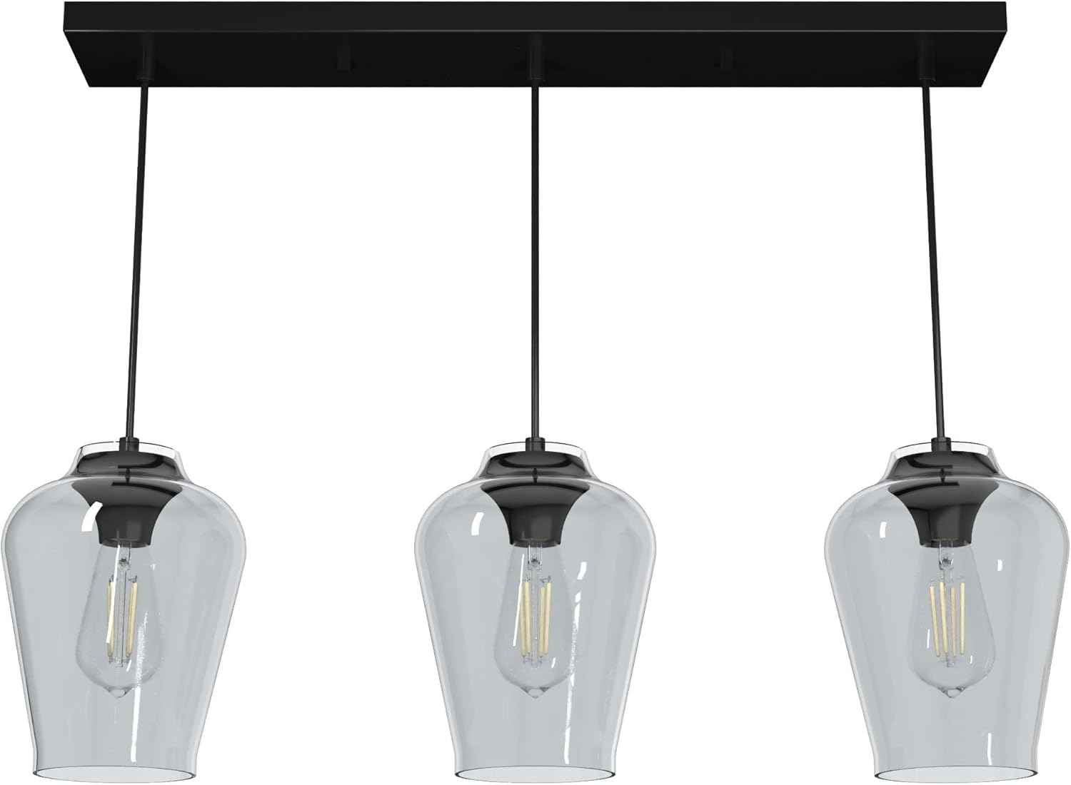 Hunter - Vidria 3-light Matte Black, Large Cluster Light, Dimmable, Formal Style, for Bedrooms, Kitchens, Dining, Living Rooms - 19726
