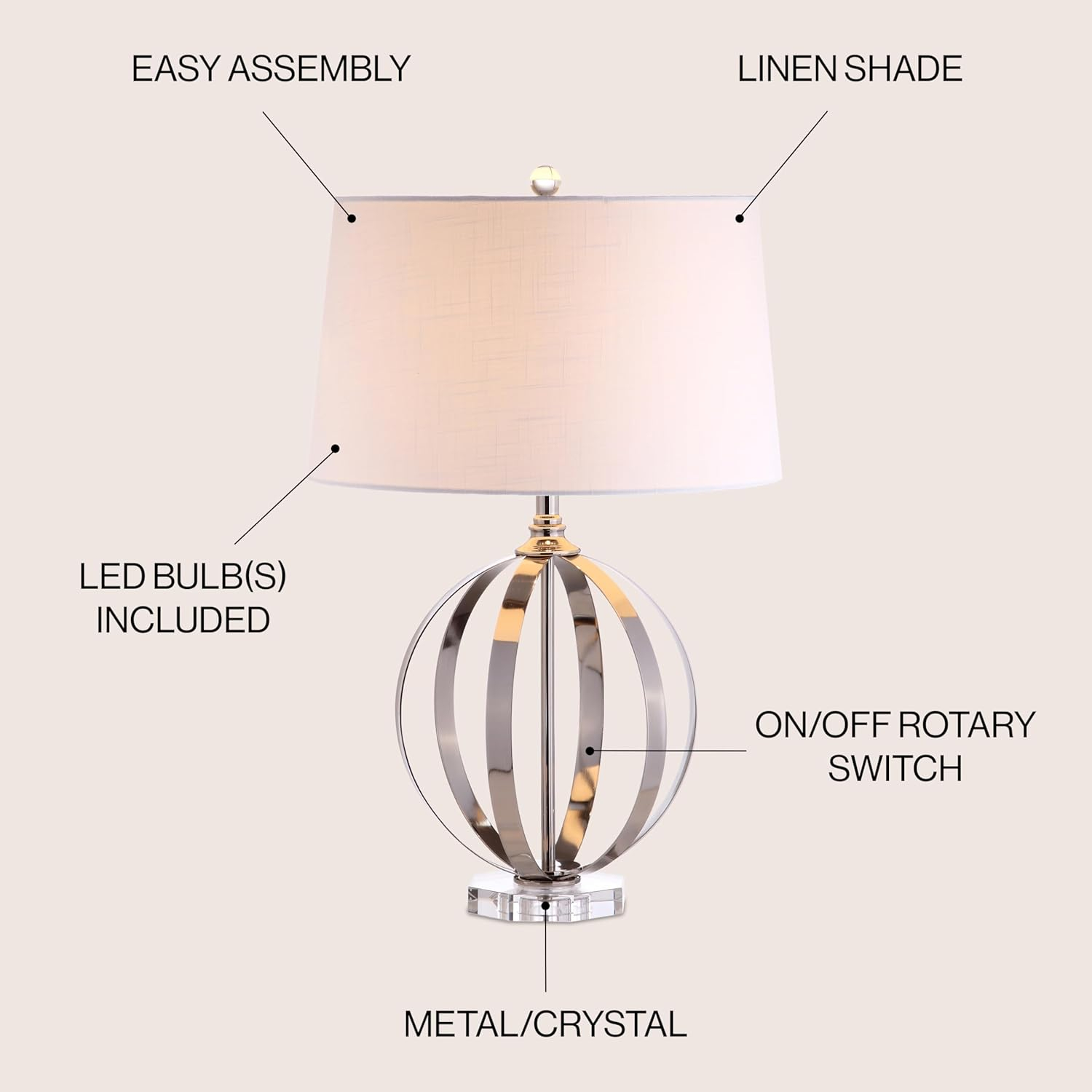 Jonathan Y Lighting Jyl1086 Logan 1 Light 26" Tall Led Buffet Table Lamp - Nickel