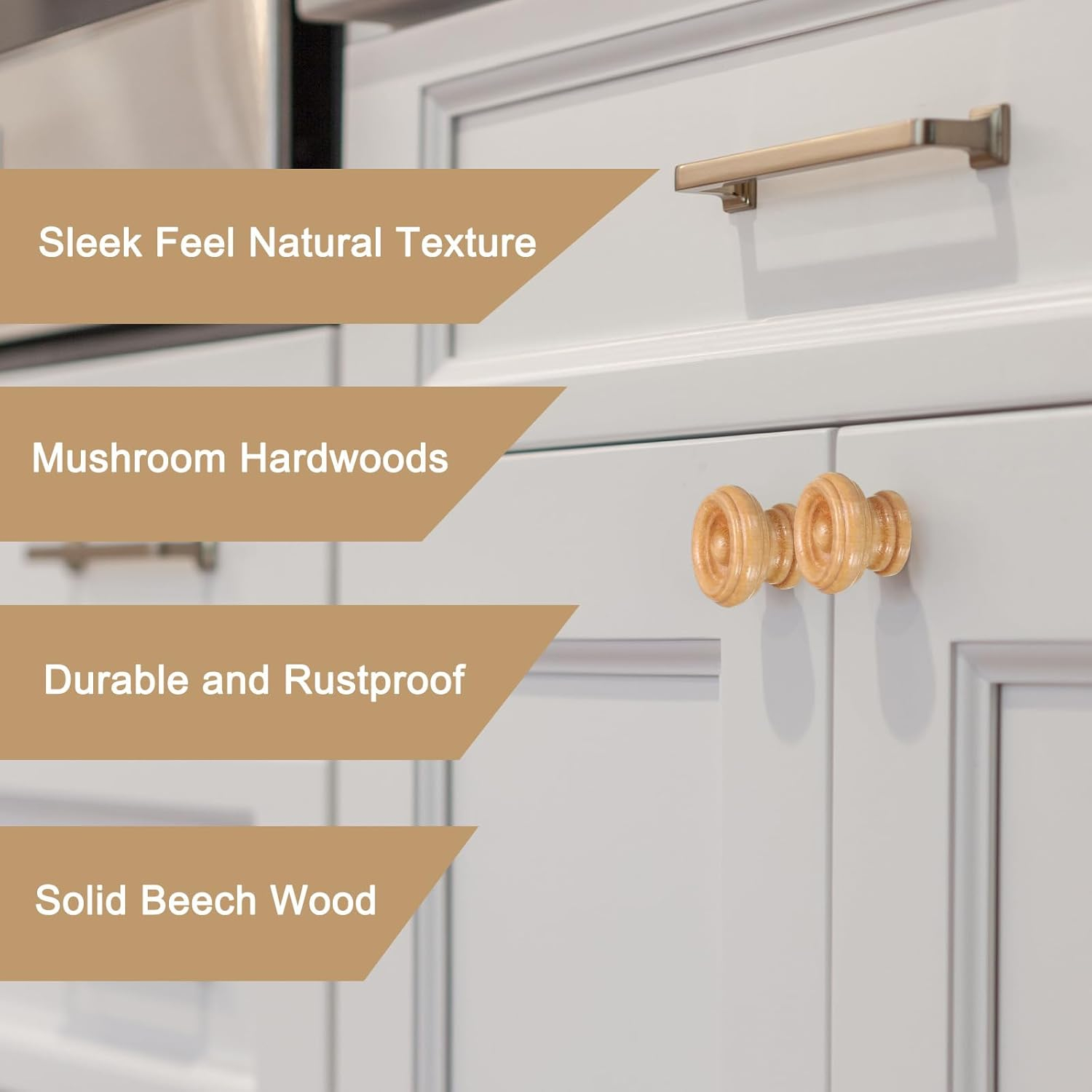 uxcell 8pcs Round Wooden Knobs, 37mm/1.5" Mushroom Shape Kitchen Cabinet Knobs Single Hole Drawer Pull Hardware Handles Decorative Furniture for Drawer Dresser Wardrobe, Light Brown