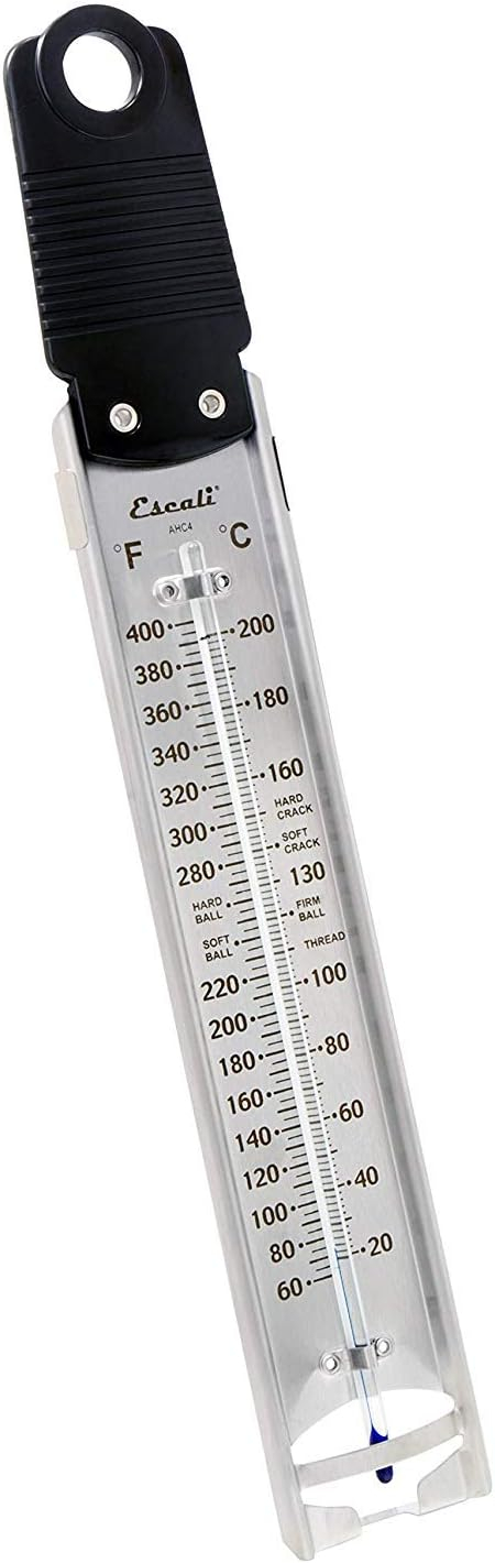 Escali Deep Fry Stainless Steel Paddle Candy Thermometer, Heat Resistant Handle, and Hand-Free Clip, Temperature Indications
