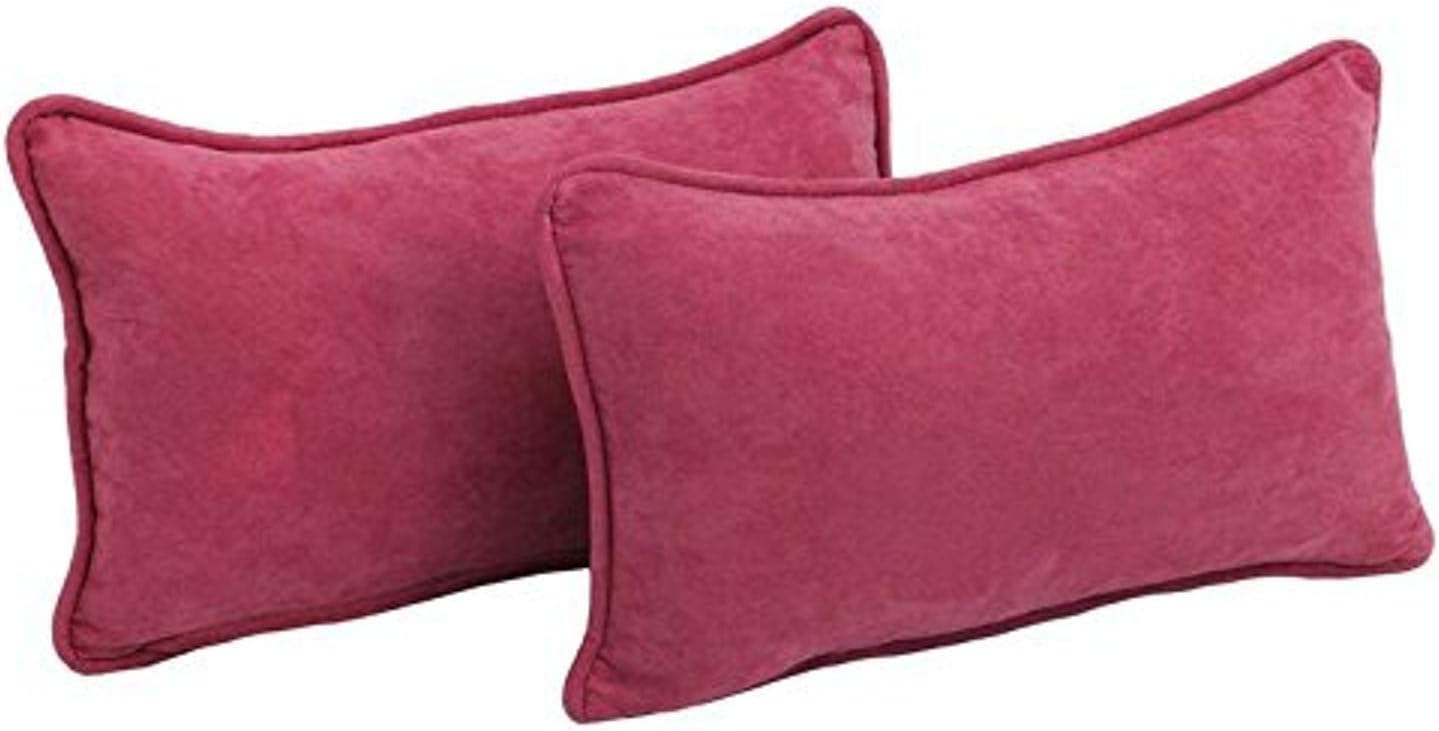 Blazing Needles 9811-CD-S2-MS-BB 20 x 12 in. Double-Corded Solid Microsuede Back Support Pillows with Inserts, Bery Berry - Set of 2