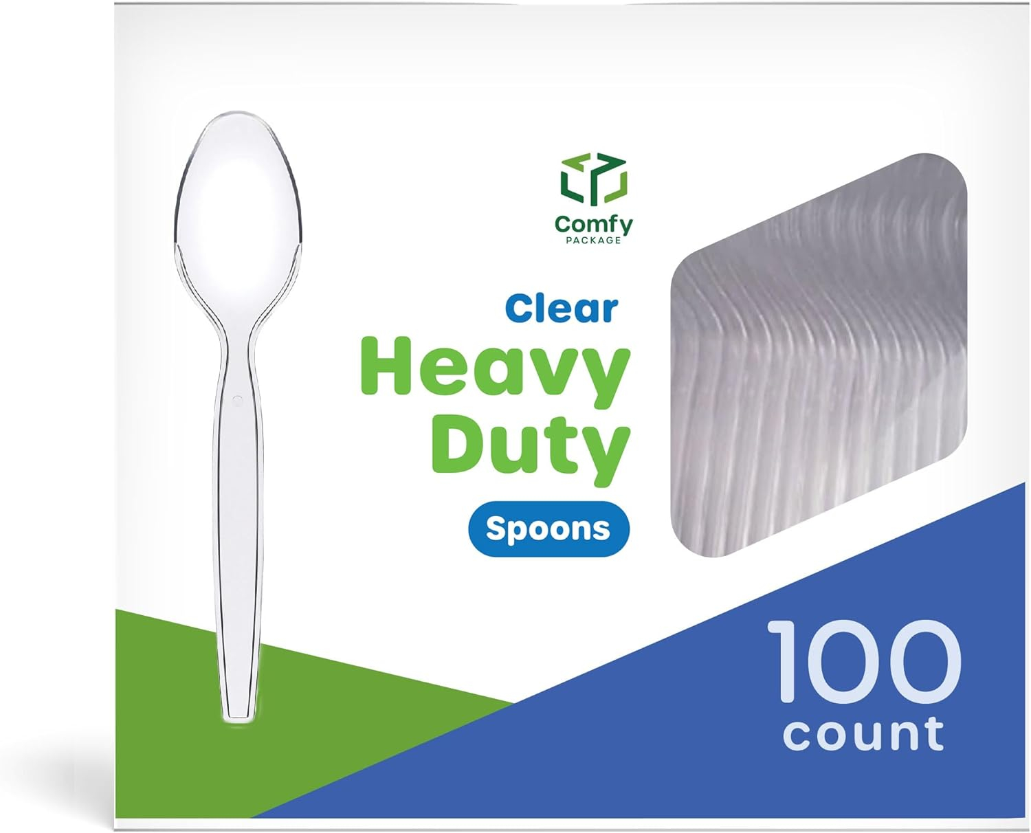 Comfy Package [100 Pack] Heavy Duty Disposable Clear Plastic Spoons - Plastic Silverware, Basic Cutlery for Parties, Events, and Everyday Use