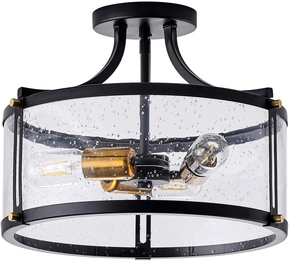 Aiwen Metal Modern Home Semi Slush Mount Ceiling Lamp Glass Shade Unique Decorative Light Fixture