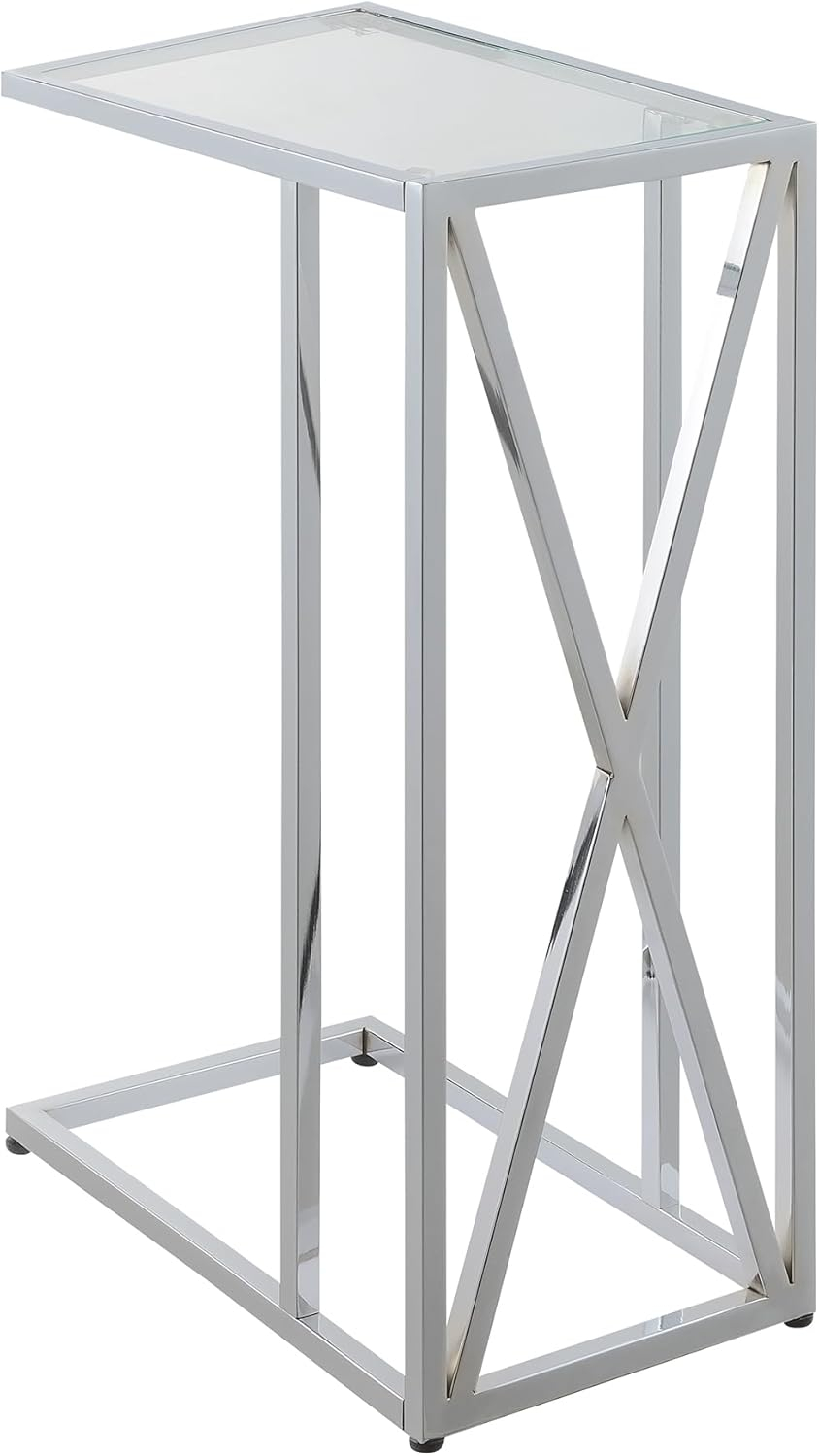 Convenience Concepts Oxford Chrome Glass C End Table in Glass & Chrome Frame