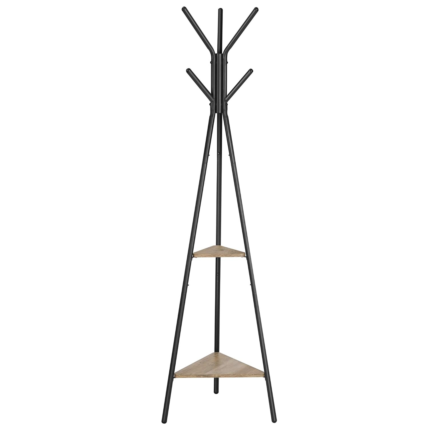 Coat Rack Freestanding Coat Hanger Stand Hall Tree with 2 Shelves for Clothes Hat Bag Industrial Style Greige and Black