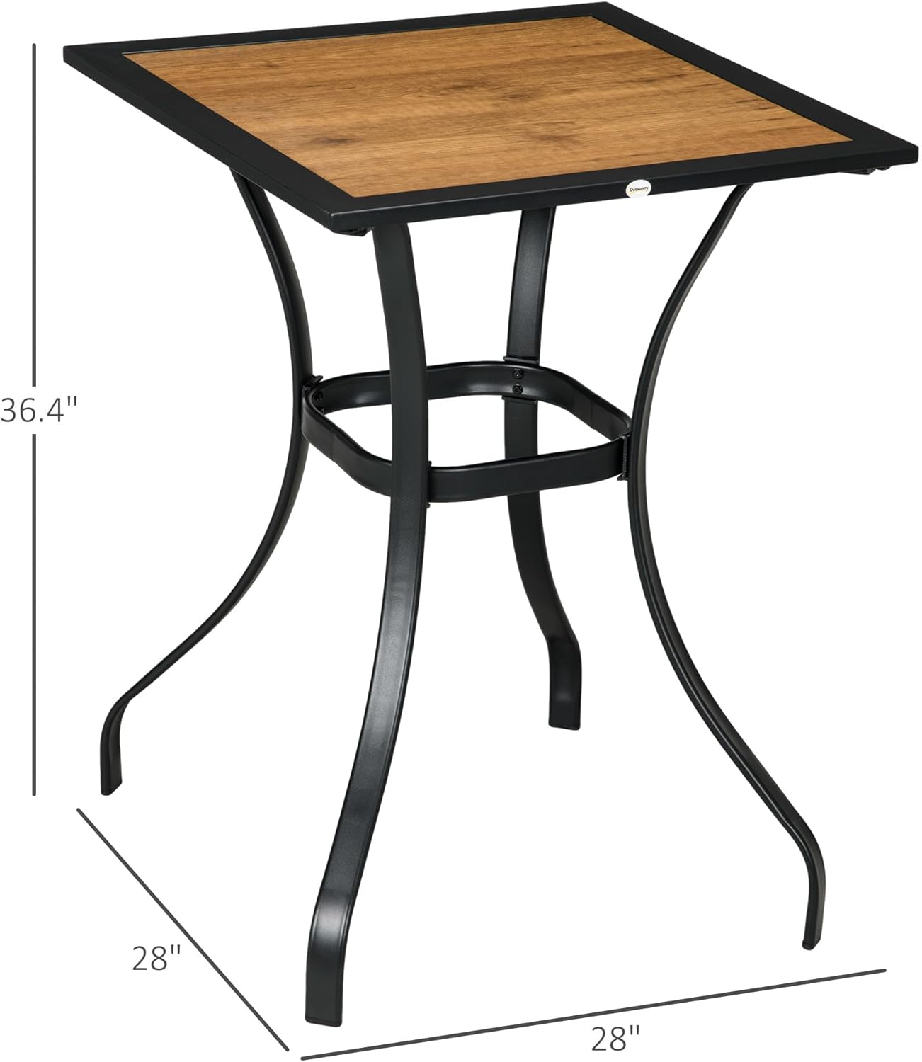 Outsunny 28" Outdoor Dining Table, Faux Wood Patio Furniture, Square Wood-Like Garden Table with Water Safe Design for Deck, Backyard, Lawn, Brown