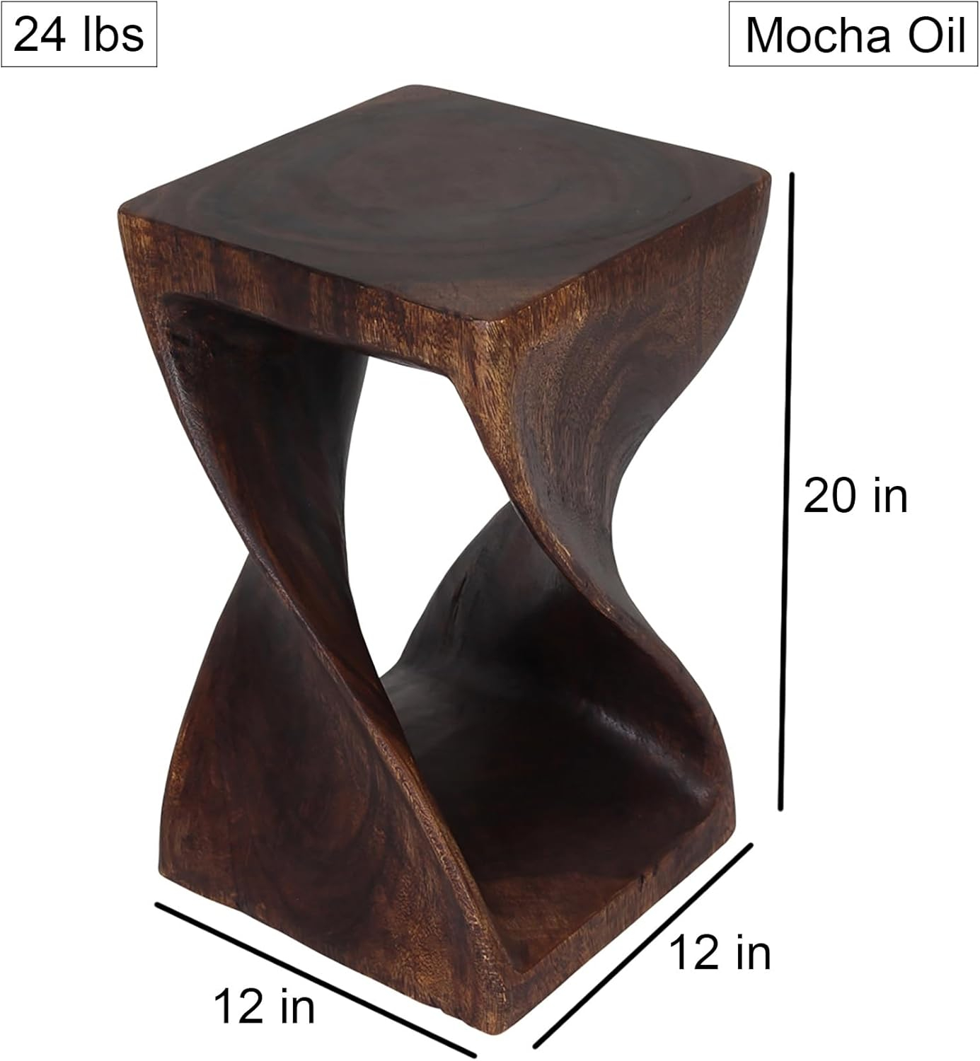 Haussmann® Original Wood Twist Stool 12 X 12 X 20 in High Mocha Oil