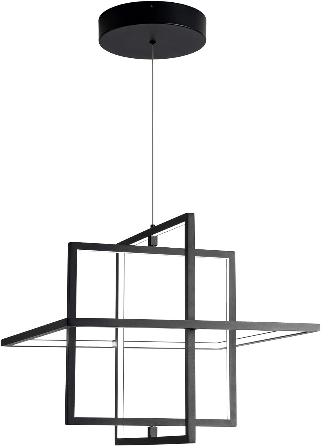 Modern LED Chandelier Led Pendant Light Square Contemporary Chandelier Hanging Light Dimmable for Living Room, Dining Room, Bedroom, Kitchen, Stydy Room 90W 6000K Cool Light (Black)