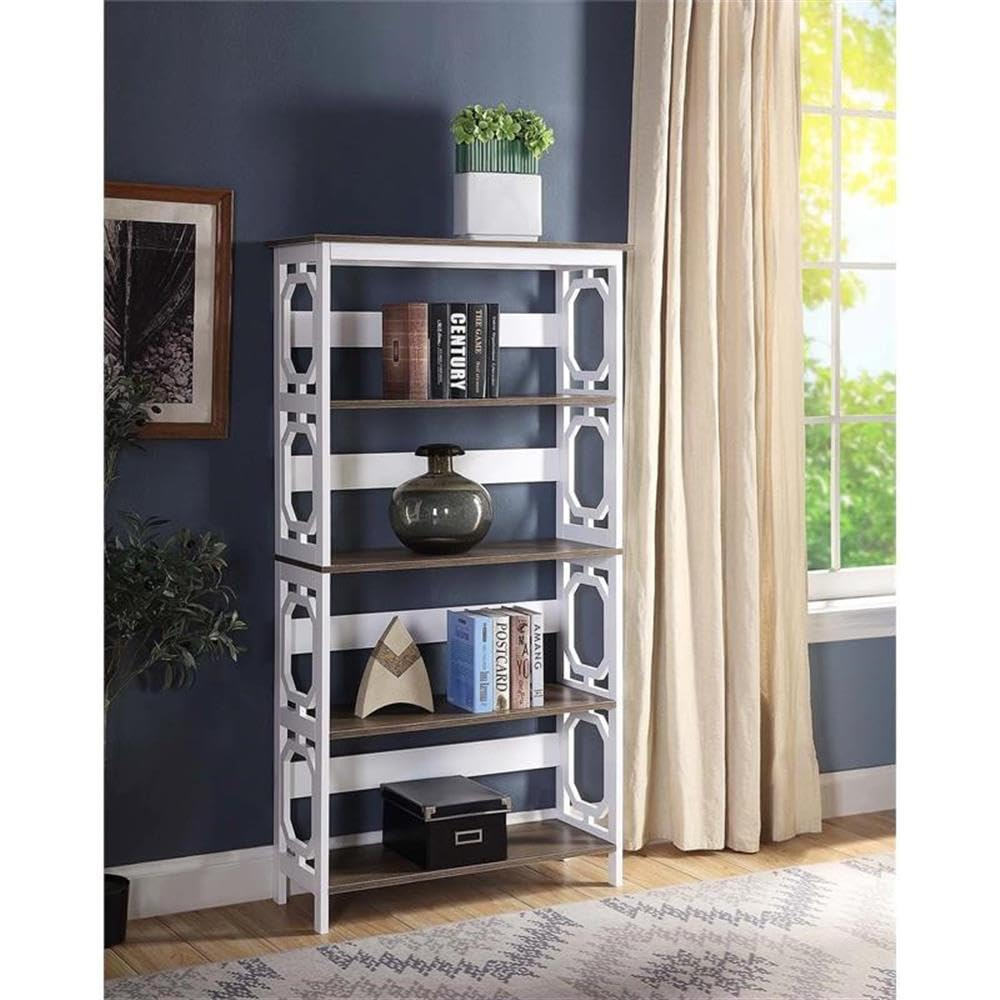 Convenience Concepts Omega 5 Tier Bookcase, Driftwood Shelves/White