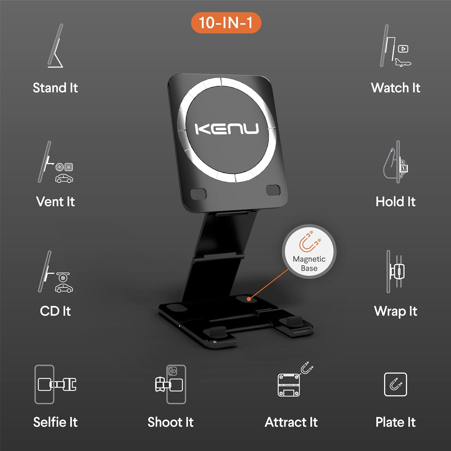 Kenu Stance+ 10-in-1 MagSafe Phone Mount + Stand - Black