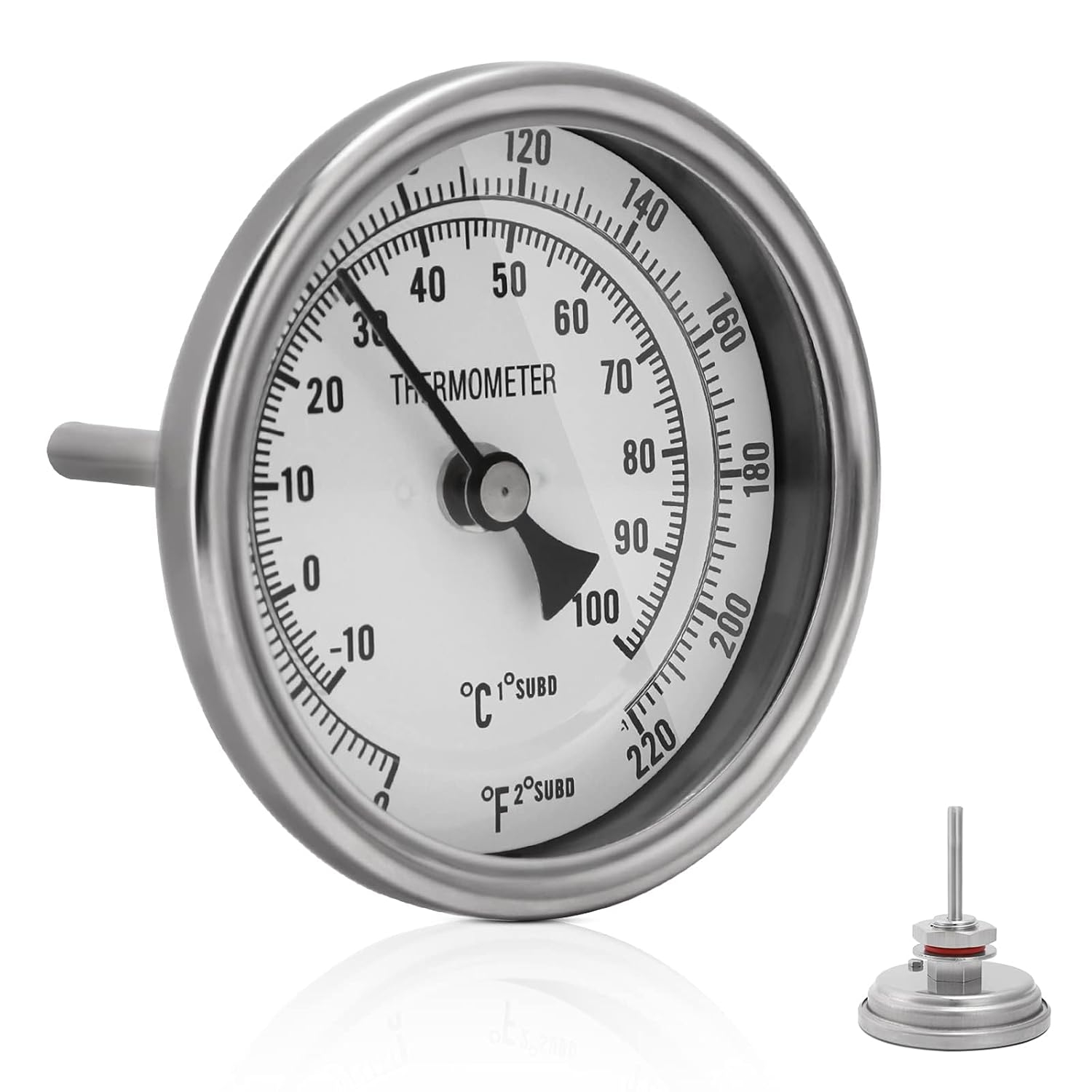 3" Dial 2" Probe FERRODAY 1/2 NPT Stainless Steel Thermometer Dial Thermometer 1/2 NPT Homebrew Kettle Thermometer Weldless w/O-Rings 0-220ºF Kettle Thermometer Stainless Steel Brew Pot Thermometer