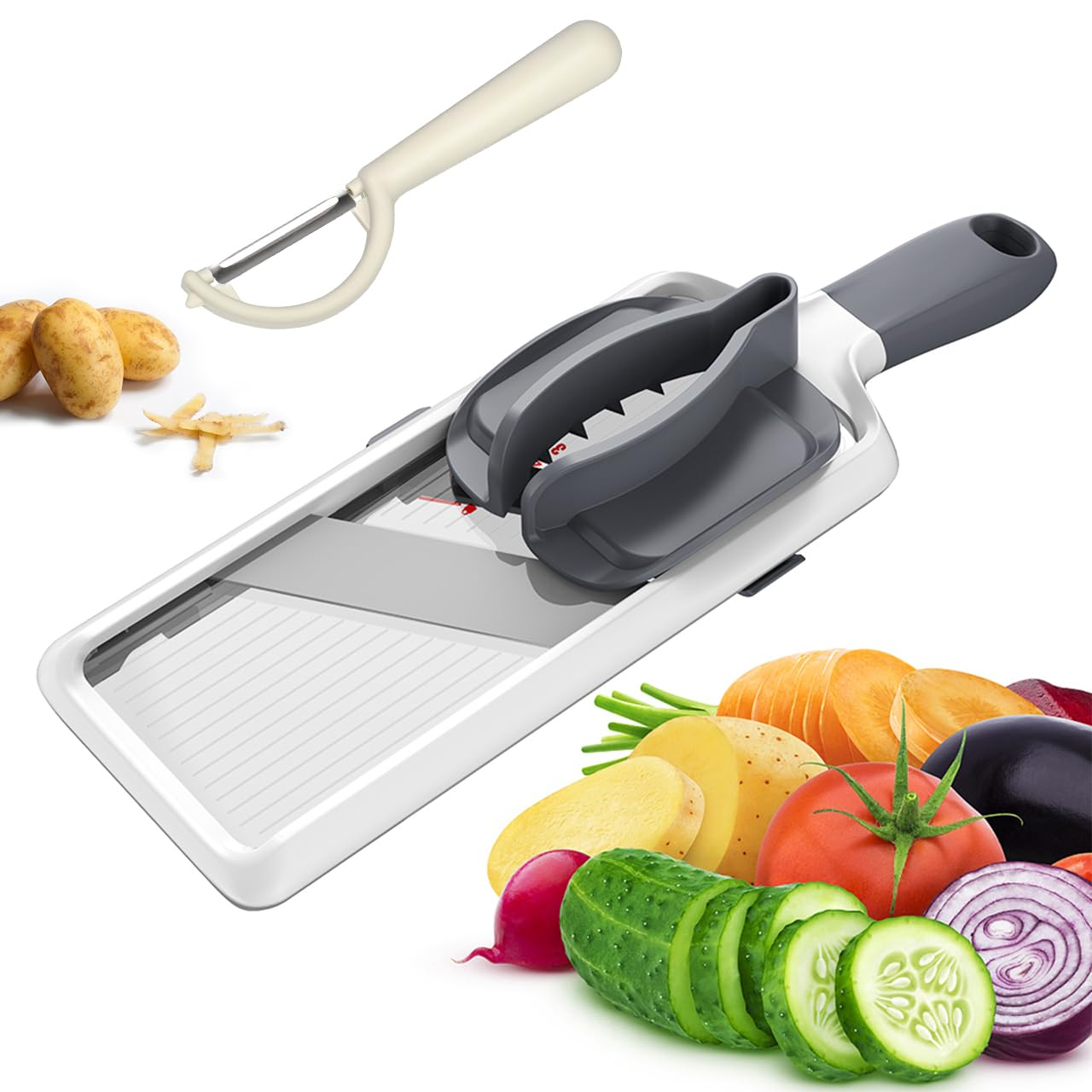 Versatile Handheld Mandoline Slicer - Adjustable Stainless Steel Blade, Ergonomic Grip, Enhanced Safety, Easy to Clean, Perfect for Quick and Precise Slicing of Fruits & Vegetables