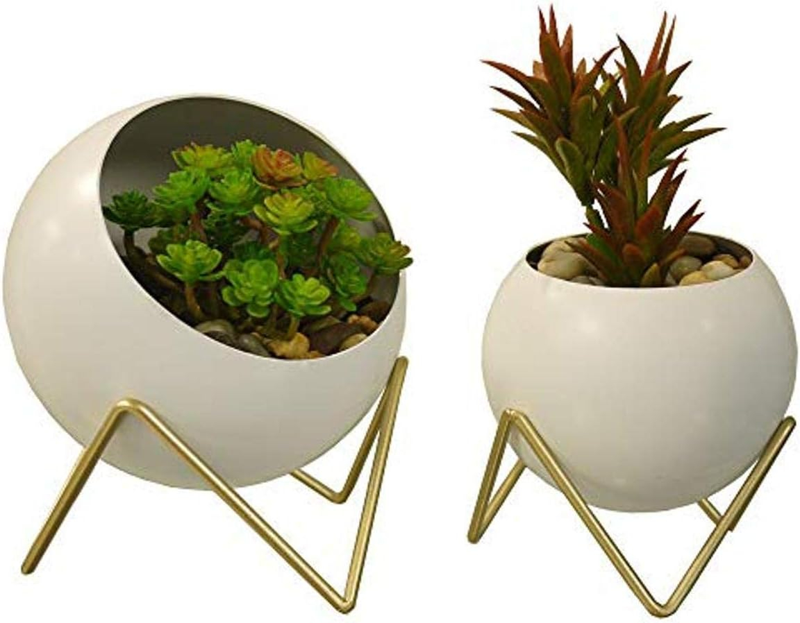 Admired by Nature ABN5E131-WHT Spherical Planter, Gold, White,   Set of 2 - 8'6" x 13'