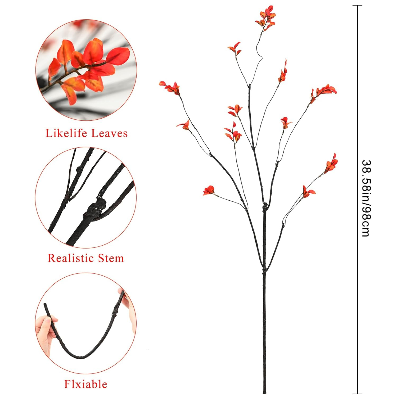 3pcs Artificial Ficus Branches - Lifelike Greenery for Vase | Faux Eucalyptus Banyan Twig Plants for Home, Wedding & Office Decor -